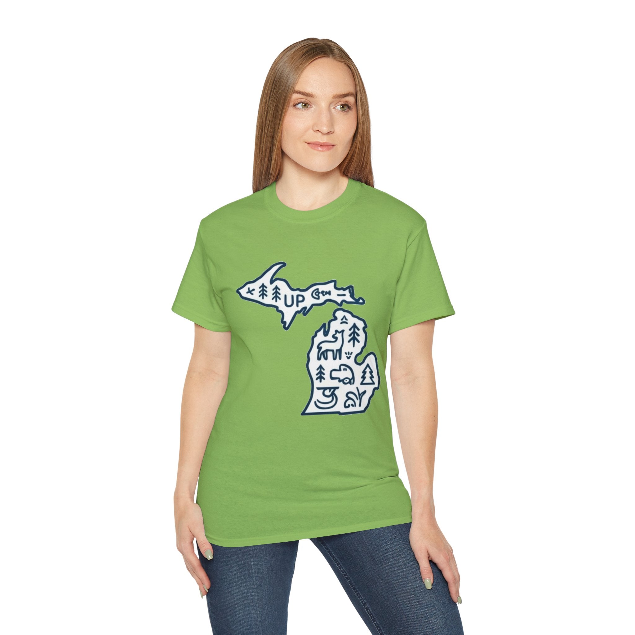 Michigan Outdoor Map T-Shirt — UP & Lower Peninsula Nature Design
