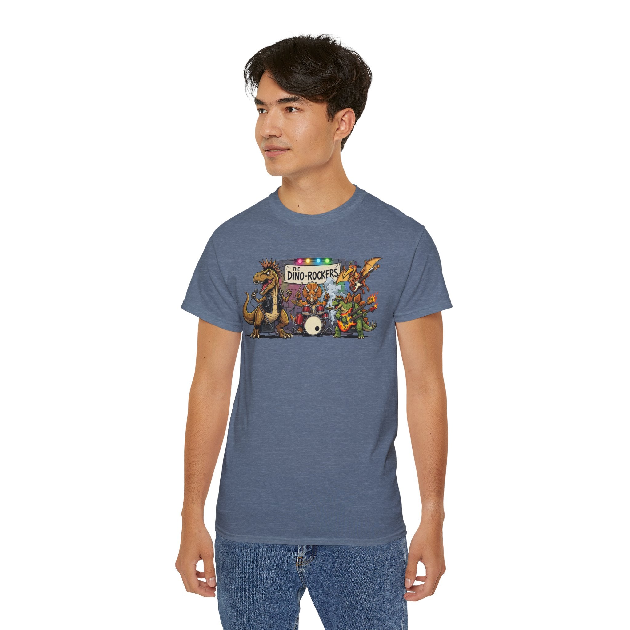 Dino Rockers T-Shirt – Retro Dinosaur Band Graphic Tee