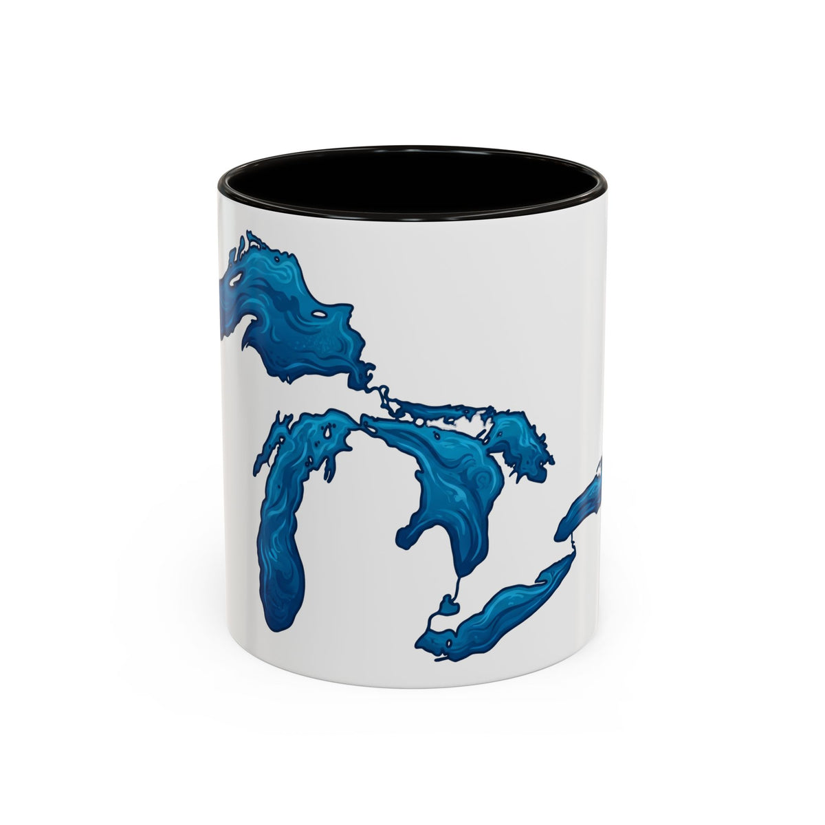 Great Lakes Blue Map Mug — Artistic Lake Michigan & Superior Coffee Cup (11oz/15oz)