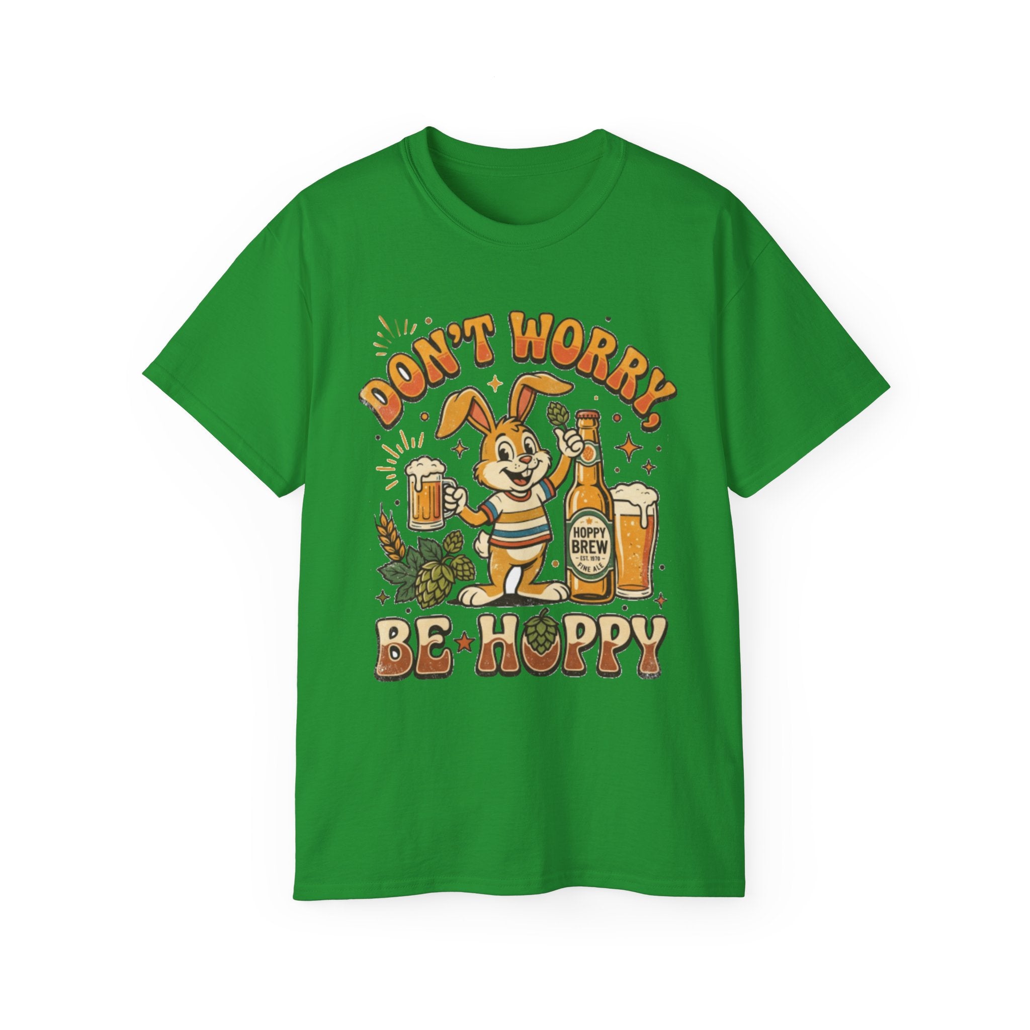 Be Hoppy Beer Bunny T-Shirt — Don’t Worry Be Hoppy Easter Brewery Tee