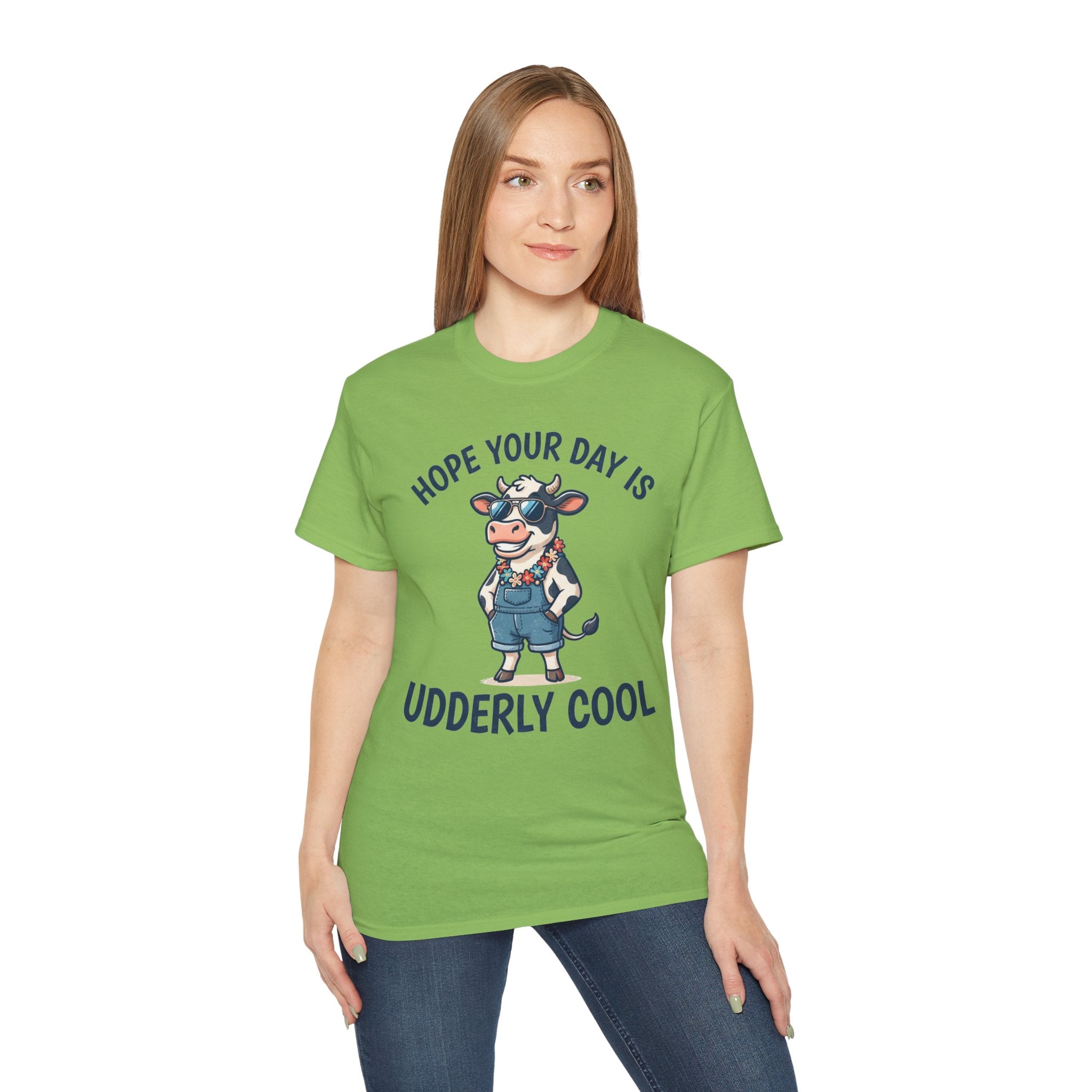 Udderly Cool Cow Graphic Tee — "Hope Your Day Is Udderly Cool" Funny Farm T-Shirt