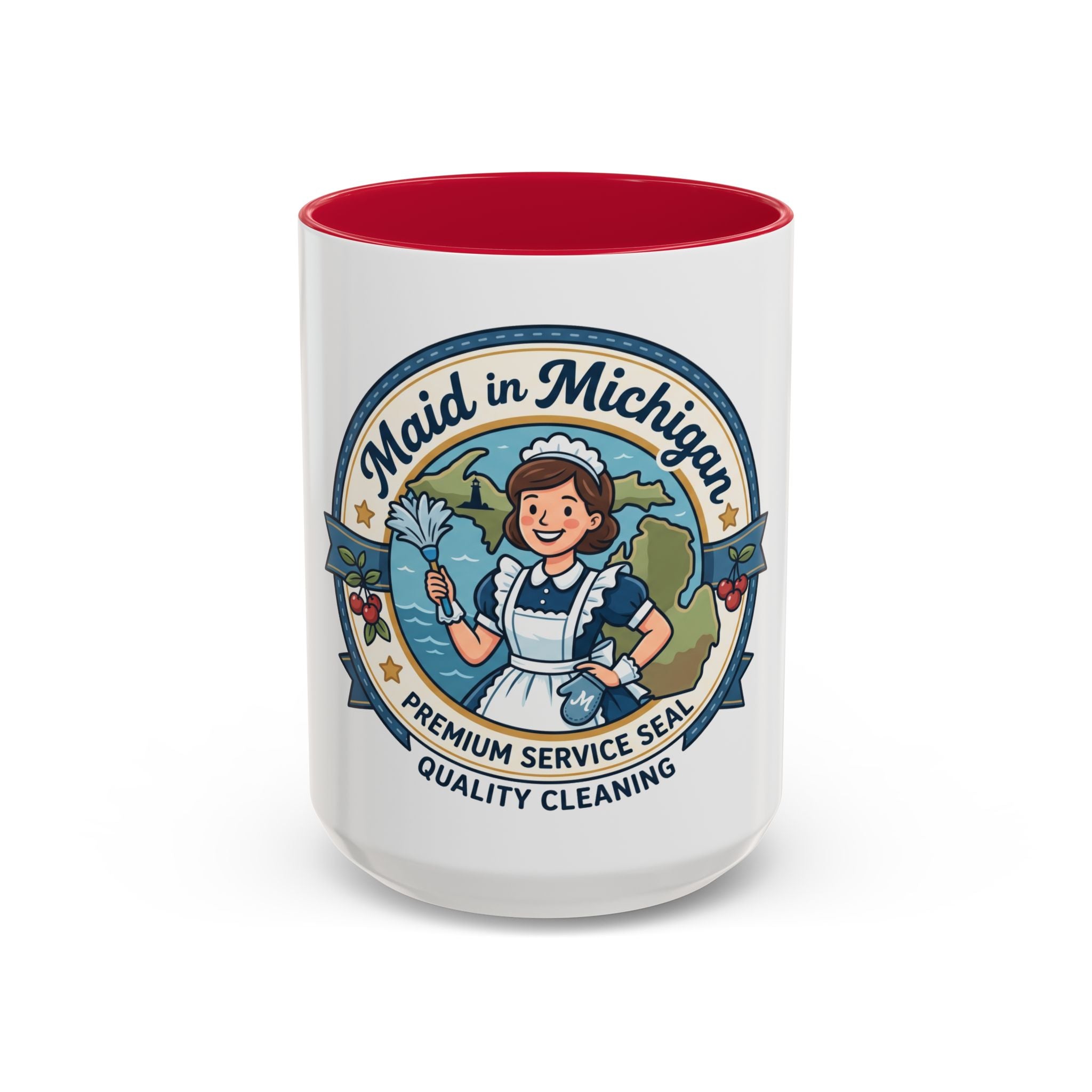 Maid in Michigan Coffee Mug — Retro Housekeeper Logo (11oz/15oz)