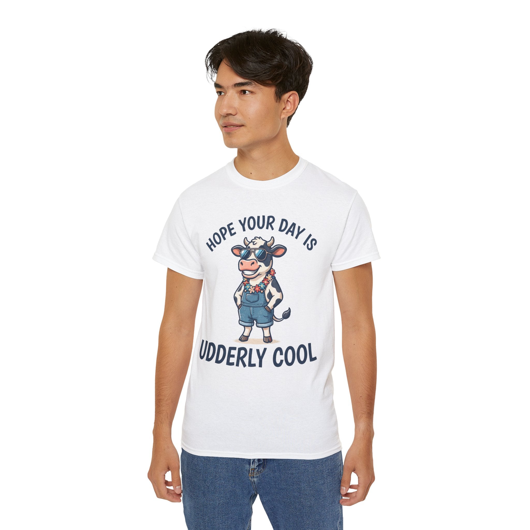 Udderly Cool Cow Graphic Tee — "Hope Your Day Is Udderly Cool" Funny Farm T-Shirt