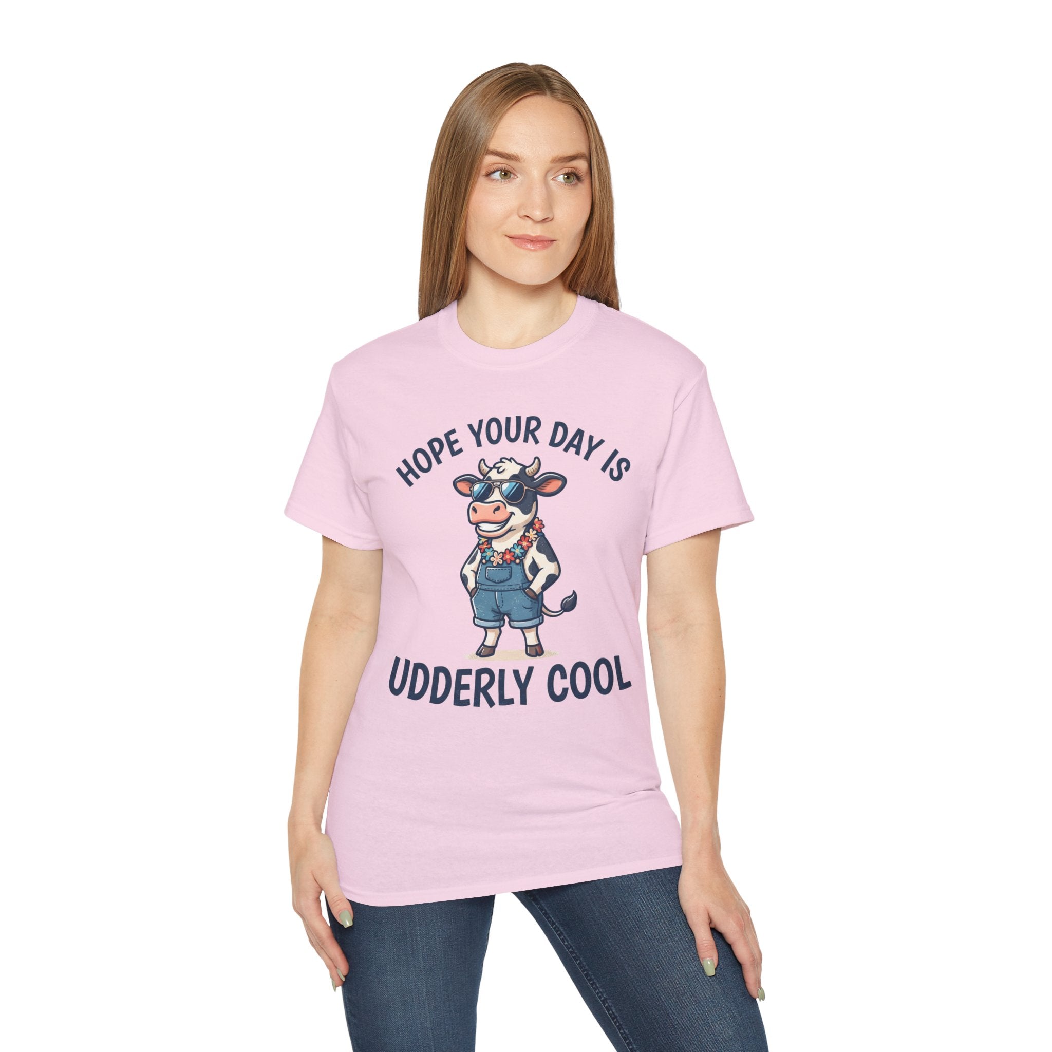 Udderly Cool Cow Graphic Tee — "Hope Your Day Is Udderly Cool" Funny Farm T-Shirt