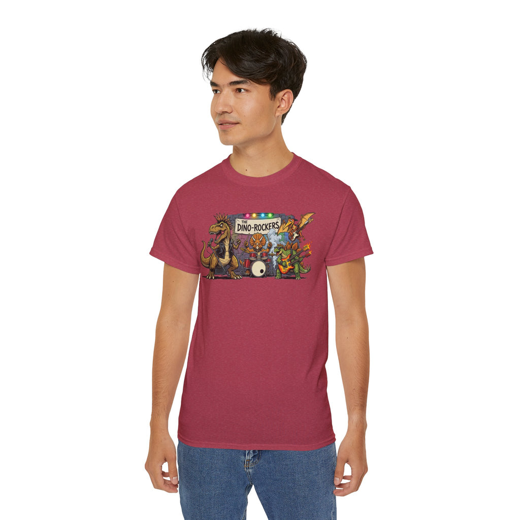Dino Rockers T-Shirt – Retro Dinosaur Band Graphic Tee