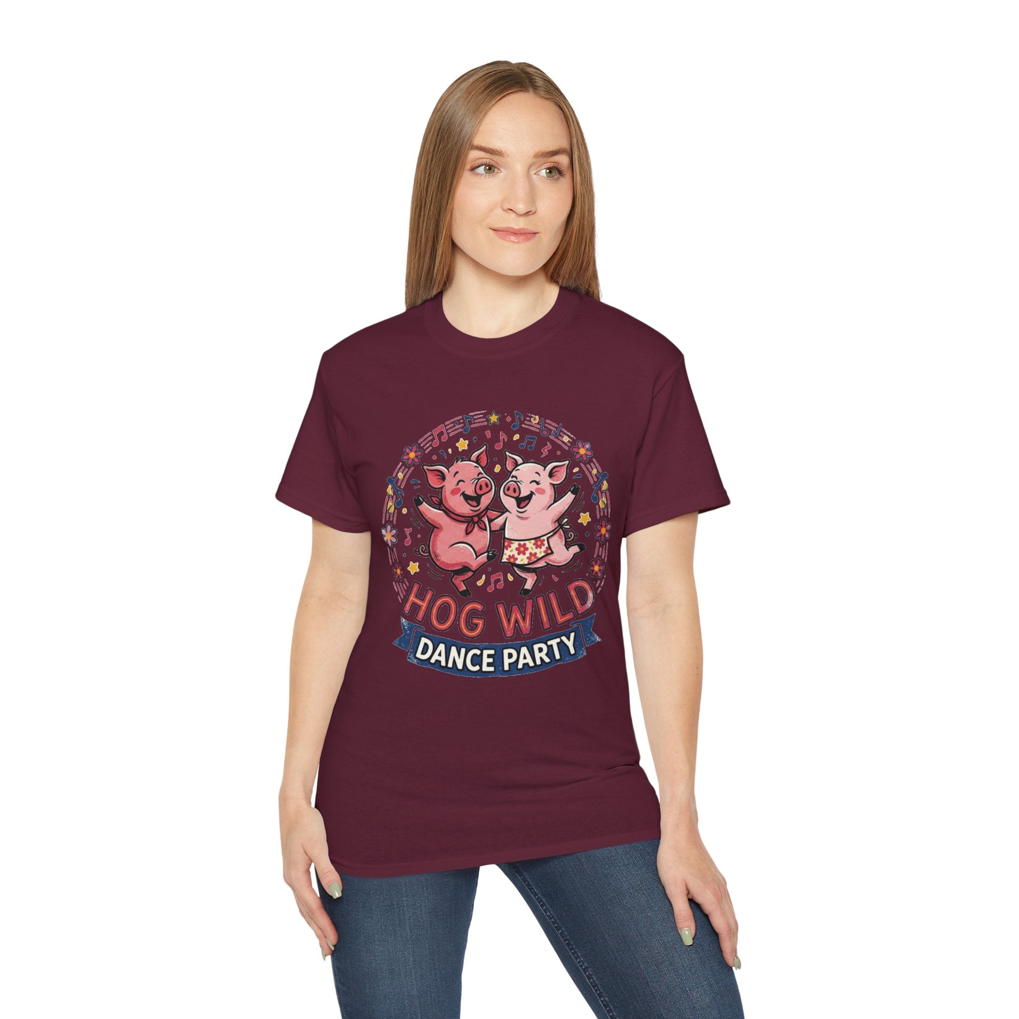 Hog Wild Dance Party Tee — Cute Dancing Pigs Graphic T-Shirt