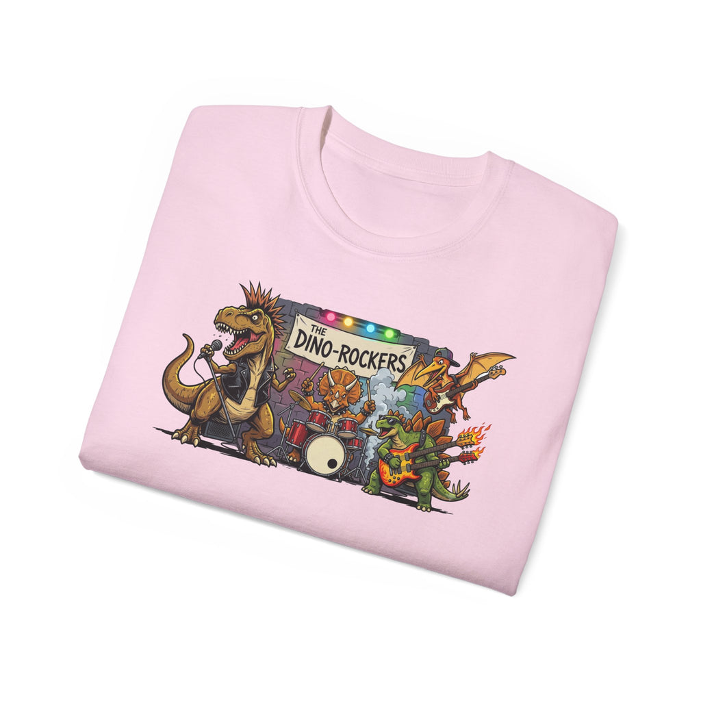 Dino Rockers T-Shirt – Retro Dinosaur Band Graphic Tee