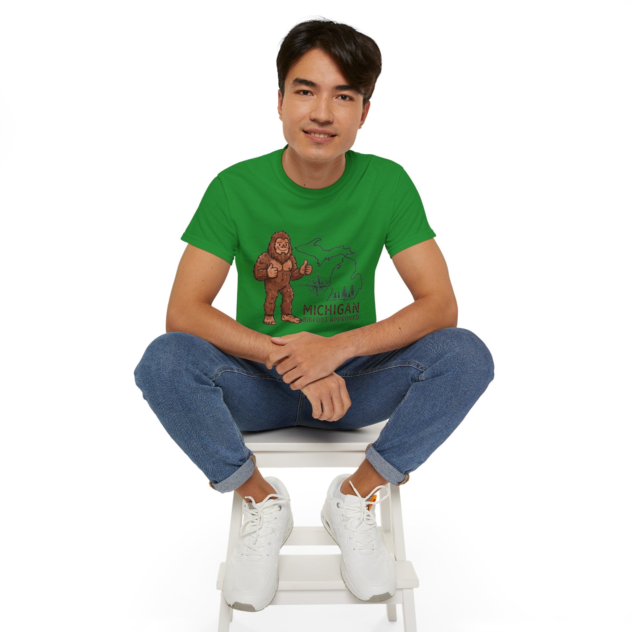 Michigan Bigfoot Approved T-Shirt — Vintage Sasquatch Thumb Up Tee