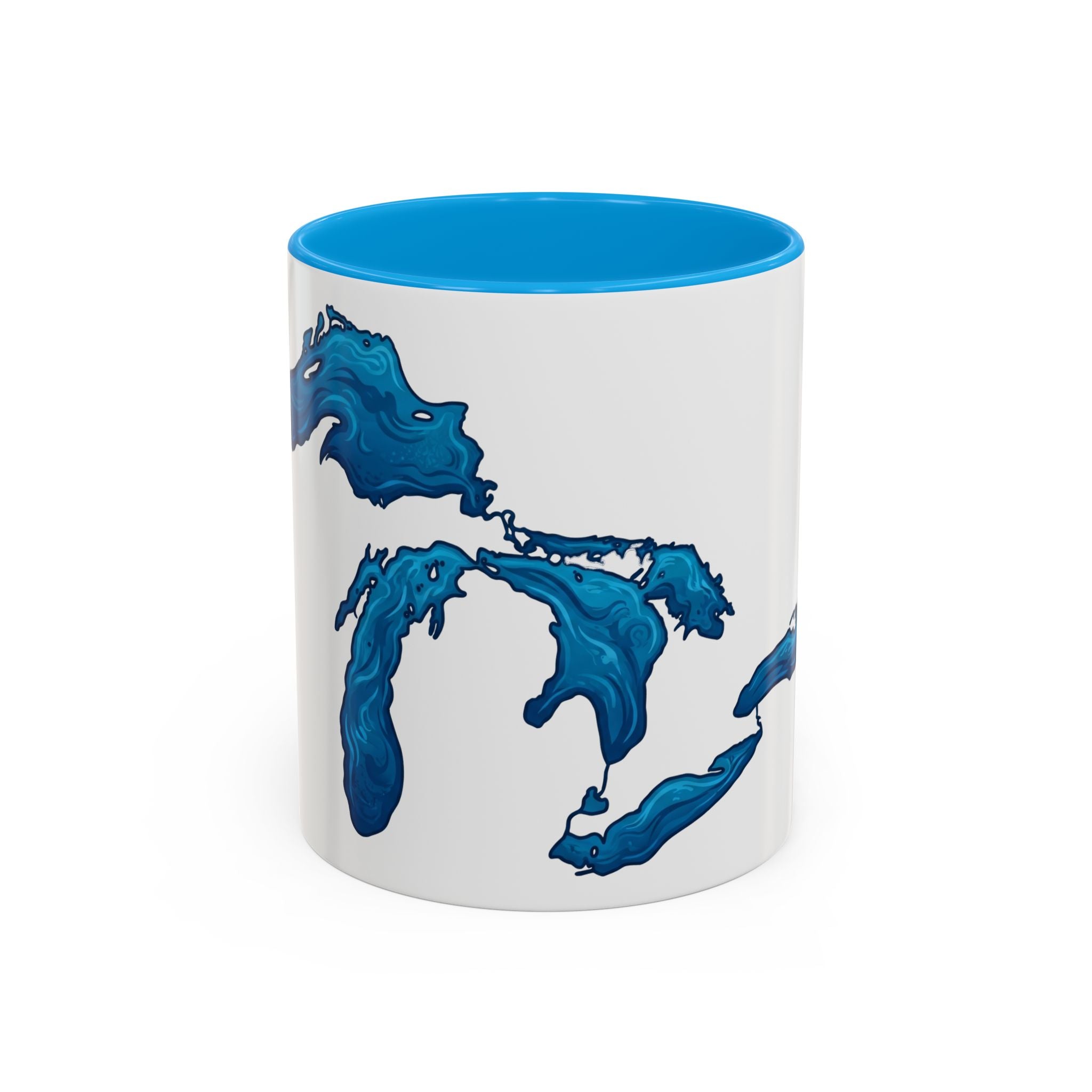 Great Lakes Blue Map Mug — Artistic Lake Michigan & Superior Coffee Cup (11oz/15oz)