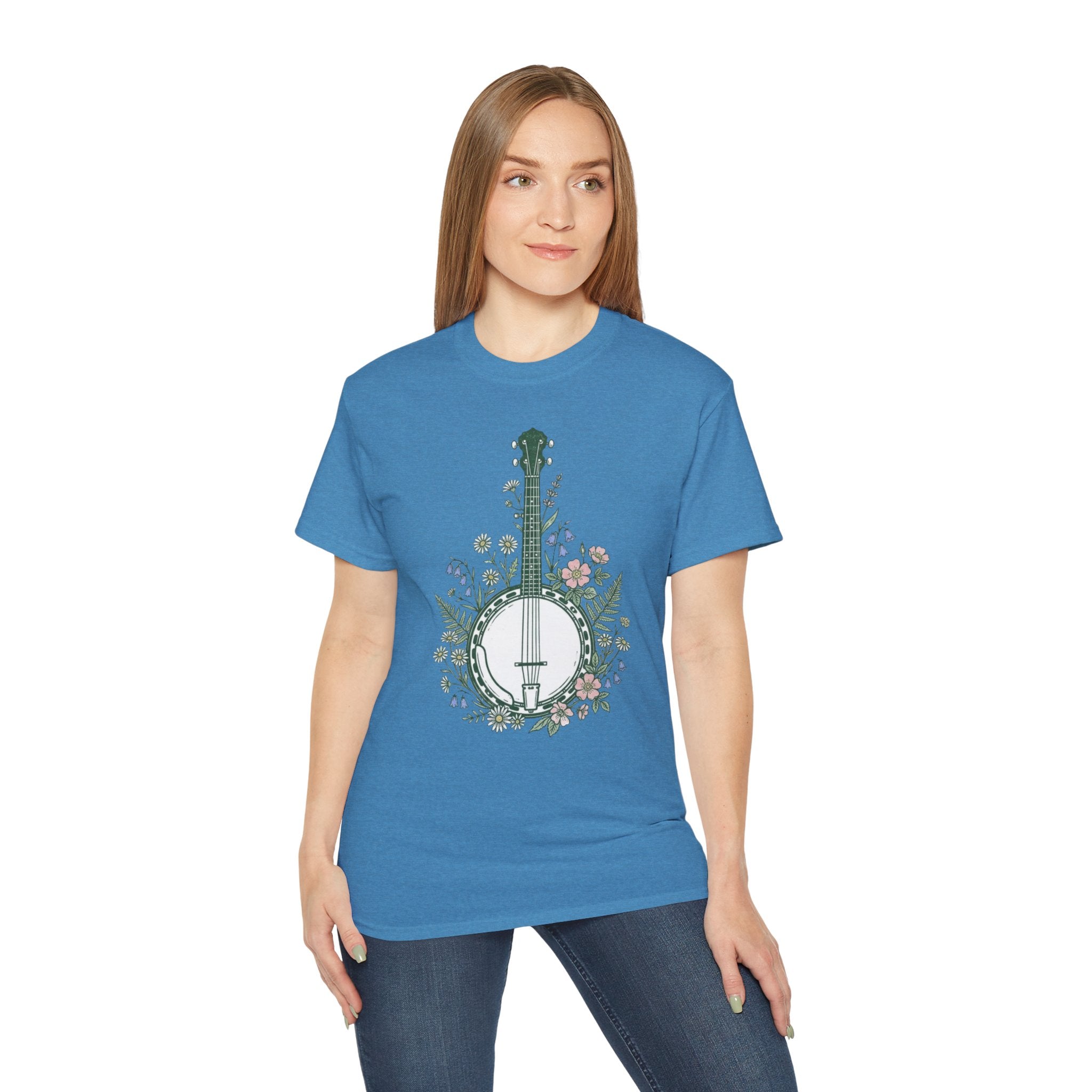 Floral Banjo Tee — Botanical Music Graphic T-Shirt