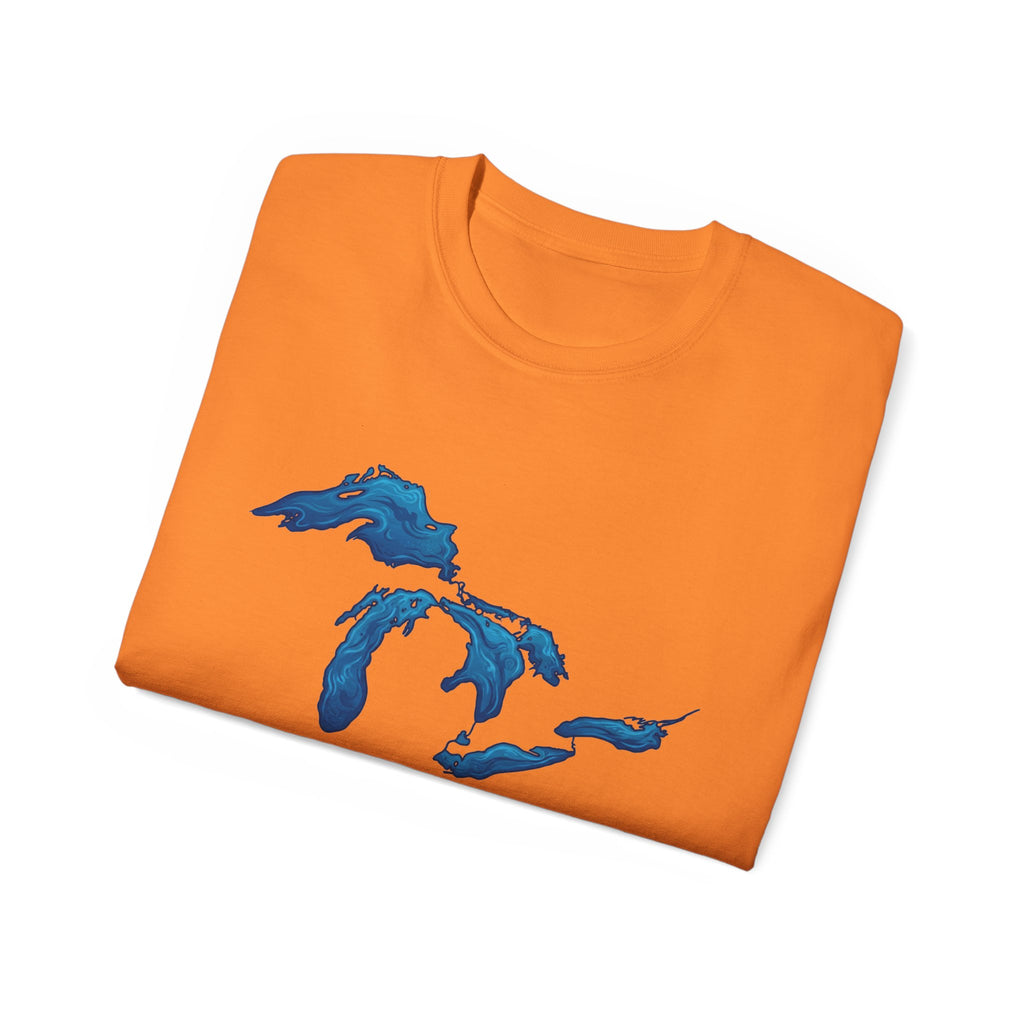 Great Lakes Map T-Shirt — Blue Michigan & Lakes Graphic Tee