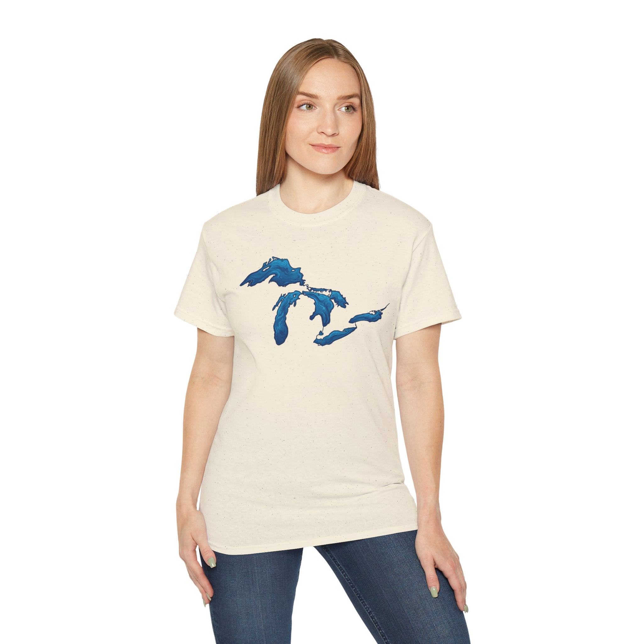 Great Lakes Map T-Shirt — Stylized Blue Lakes Tee