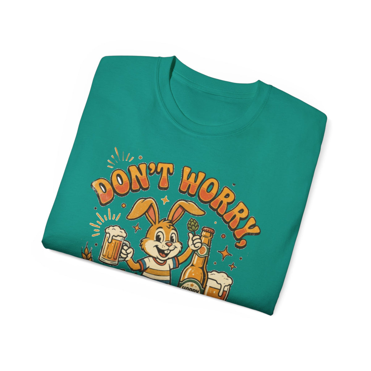 Be Hoppy Beer Bunny T-Shirt — Don’t Worry Be Hoppy Easter Brewery Tee