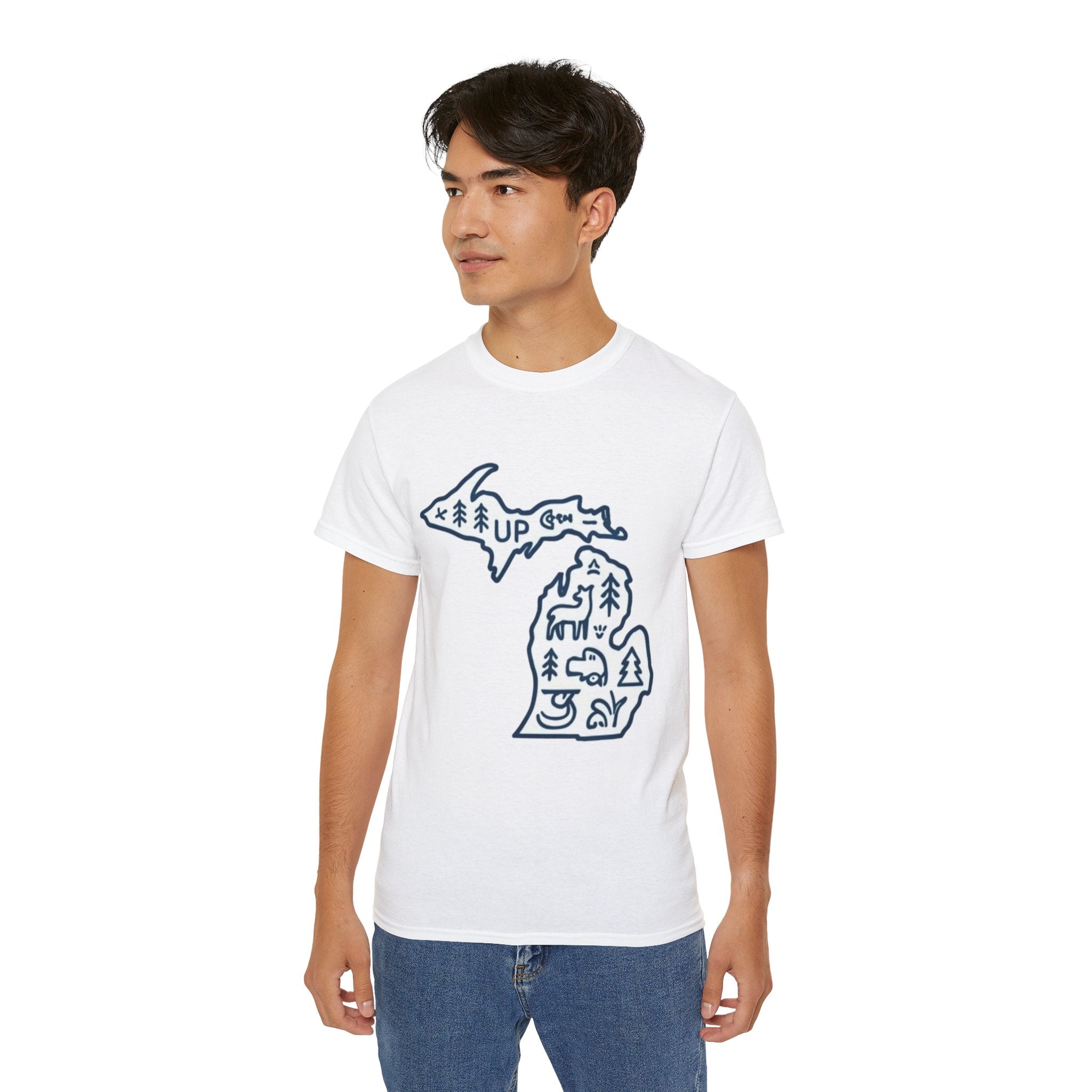 Michigan Outdoor Map T-Shirt — UP & Lower Peninsula Nature Design