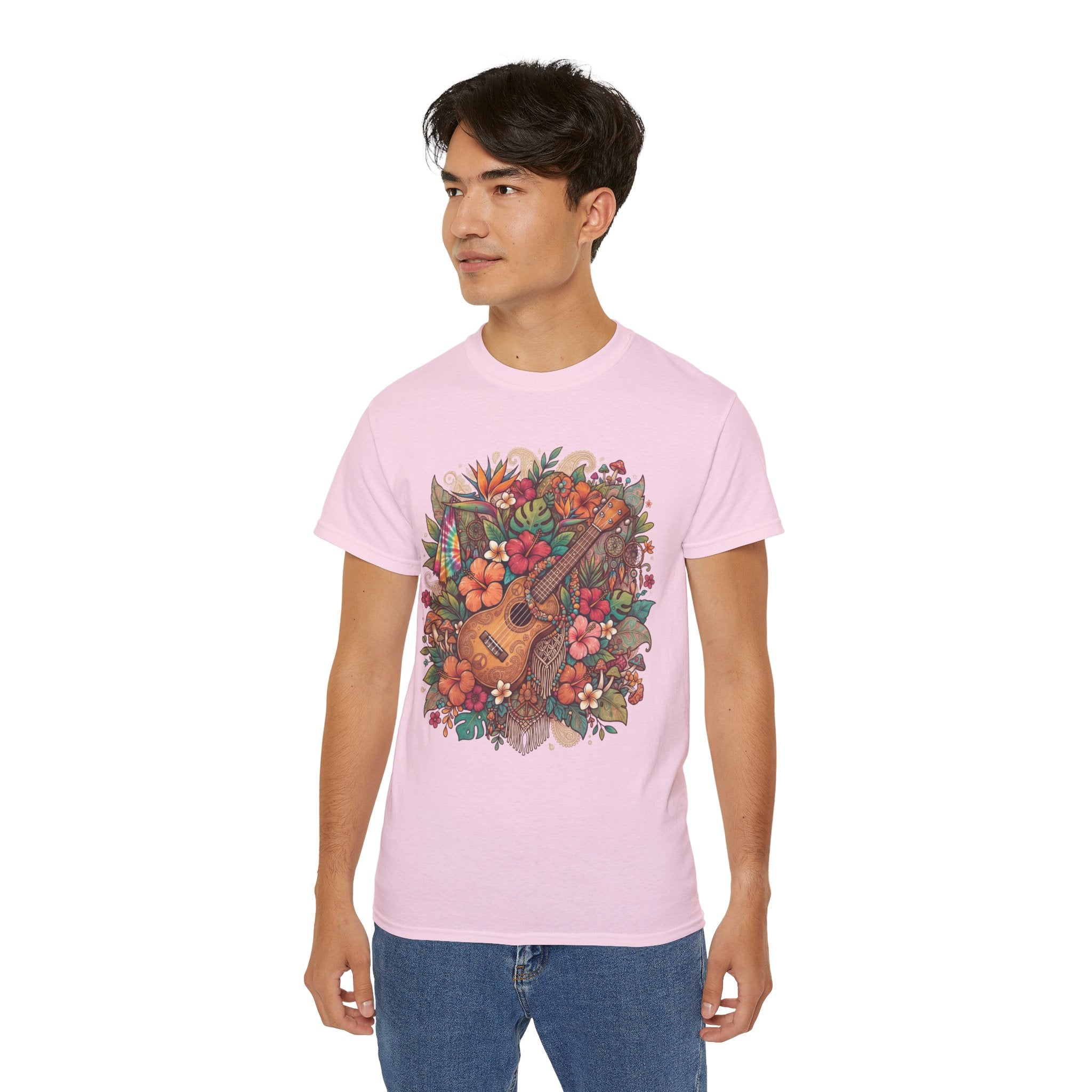 Floral Ukulele T-Shirt — Tropical Guitar & Hibiscus Flower Tee