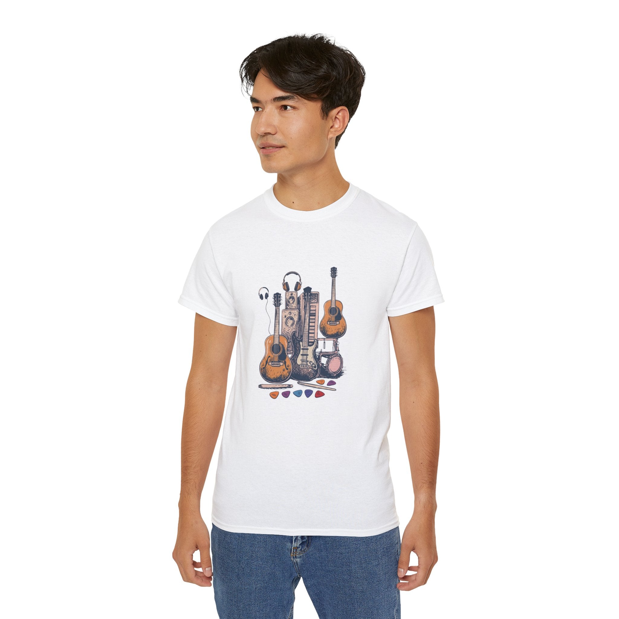 Acoustic Instrument Tee — Guitar, Ukulele & Headphones Graphic T-Shirt