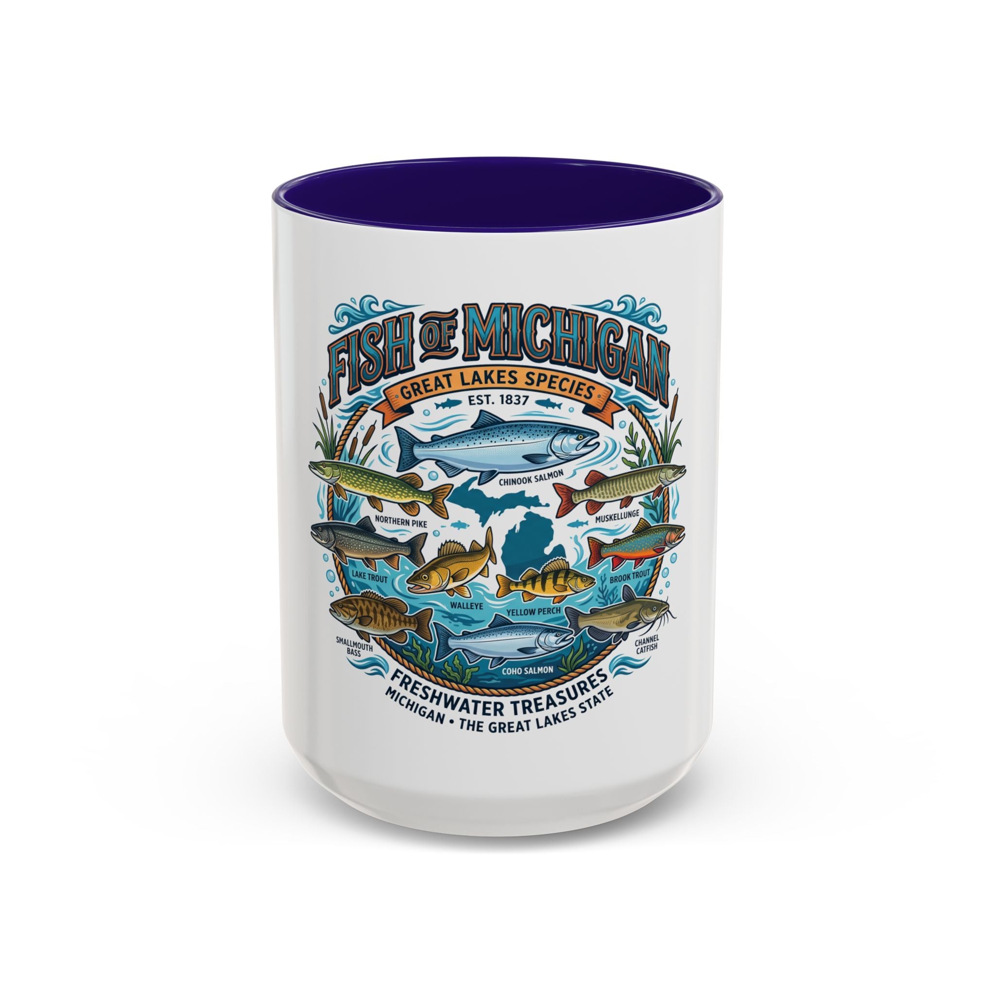 Fish of Michigan Mug — Great Lakes Freshwater Fish Illustration (11oz & 15oz)