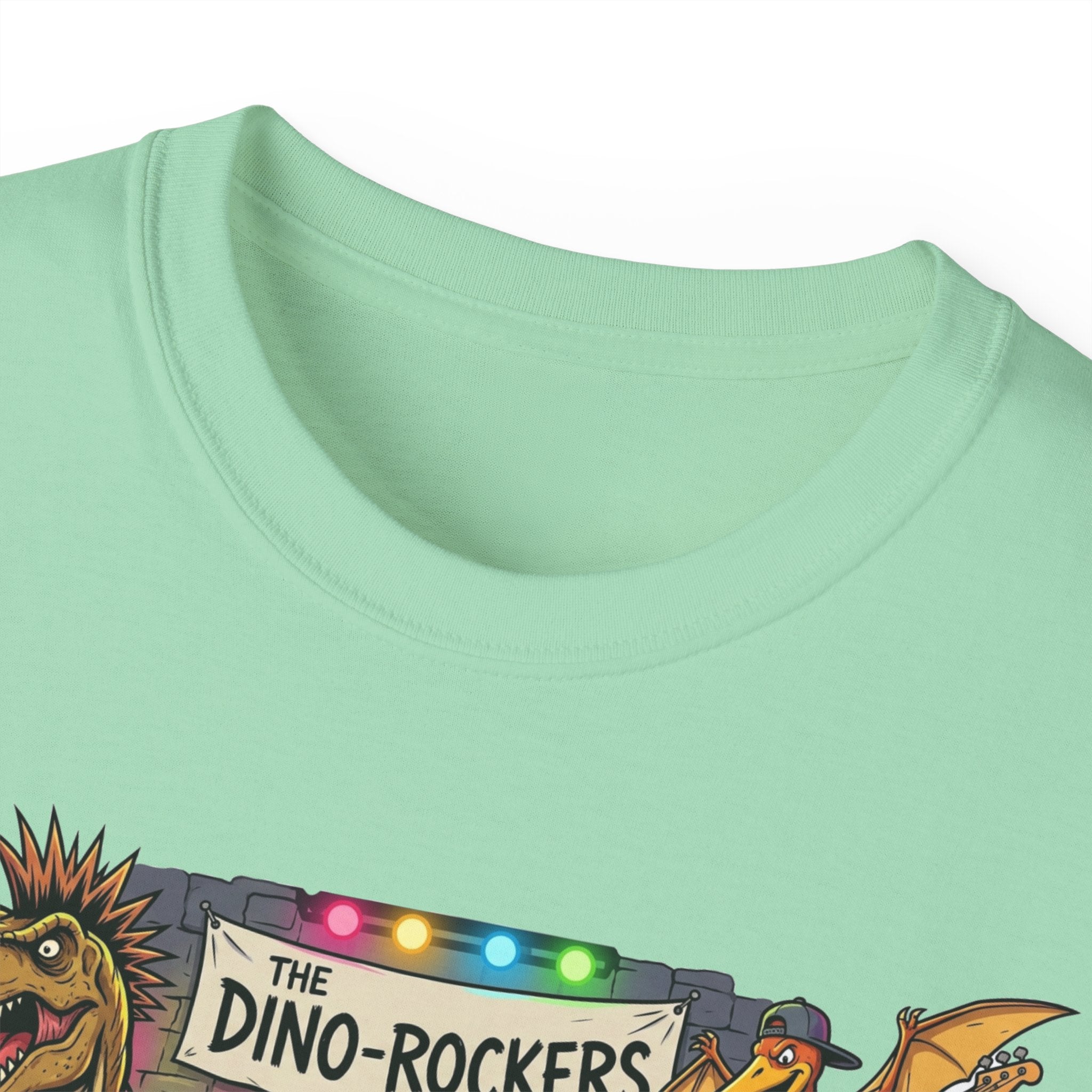 Dino Rockers T-Shirt – Retro Dinosaur Band Graphic Tee