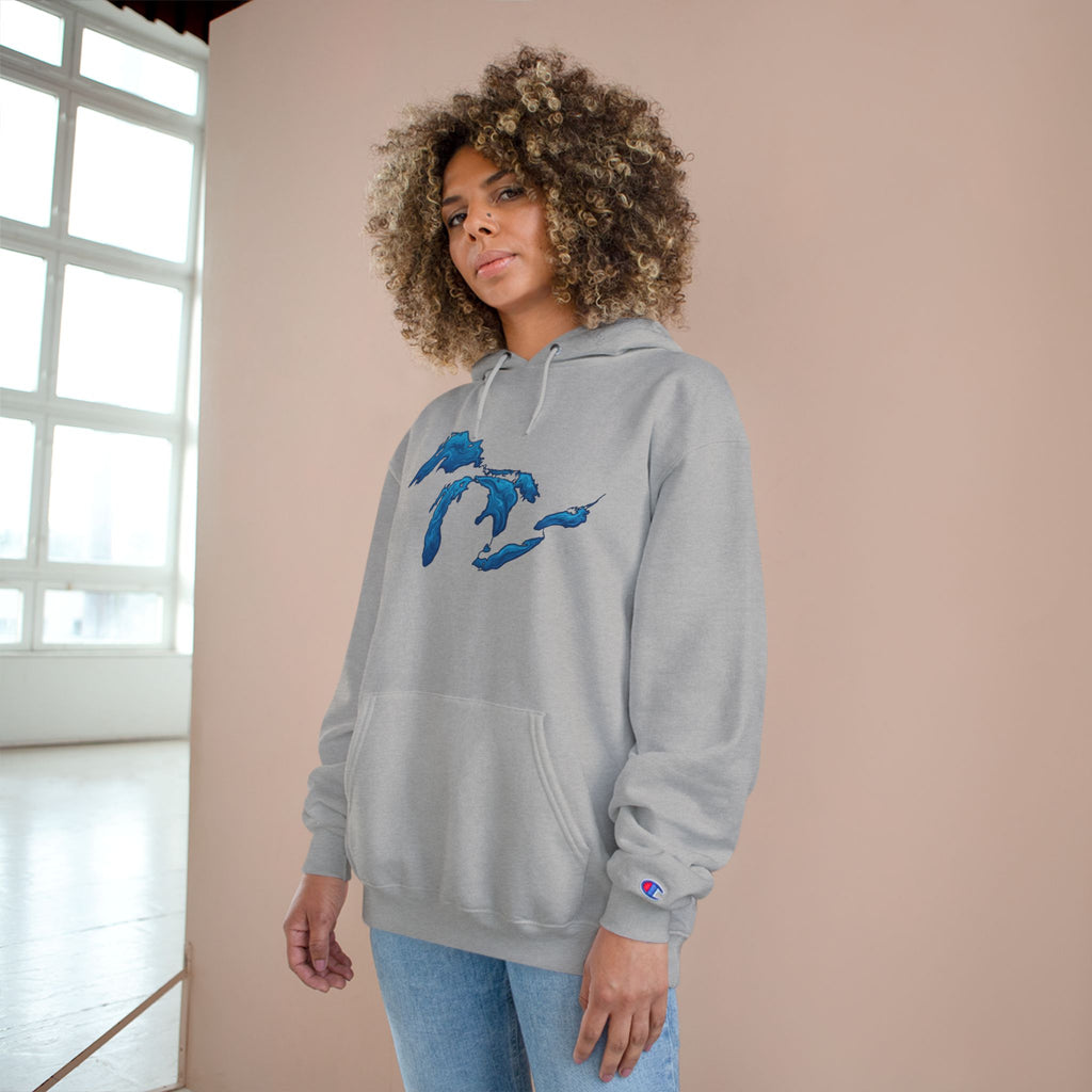 Great Lakes Map Hoodie — Blue Water Illustration on White