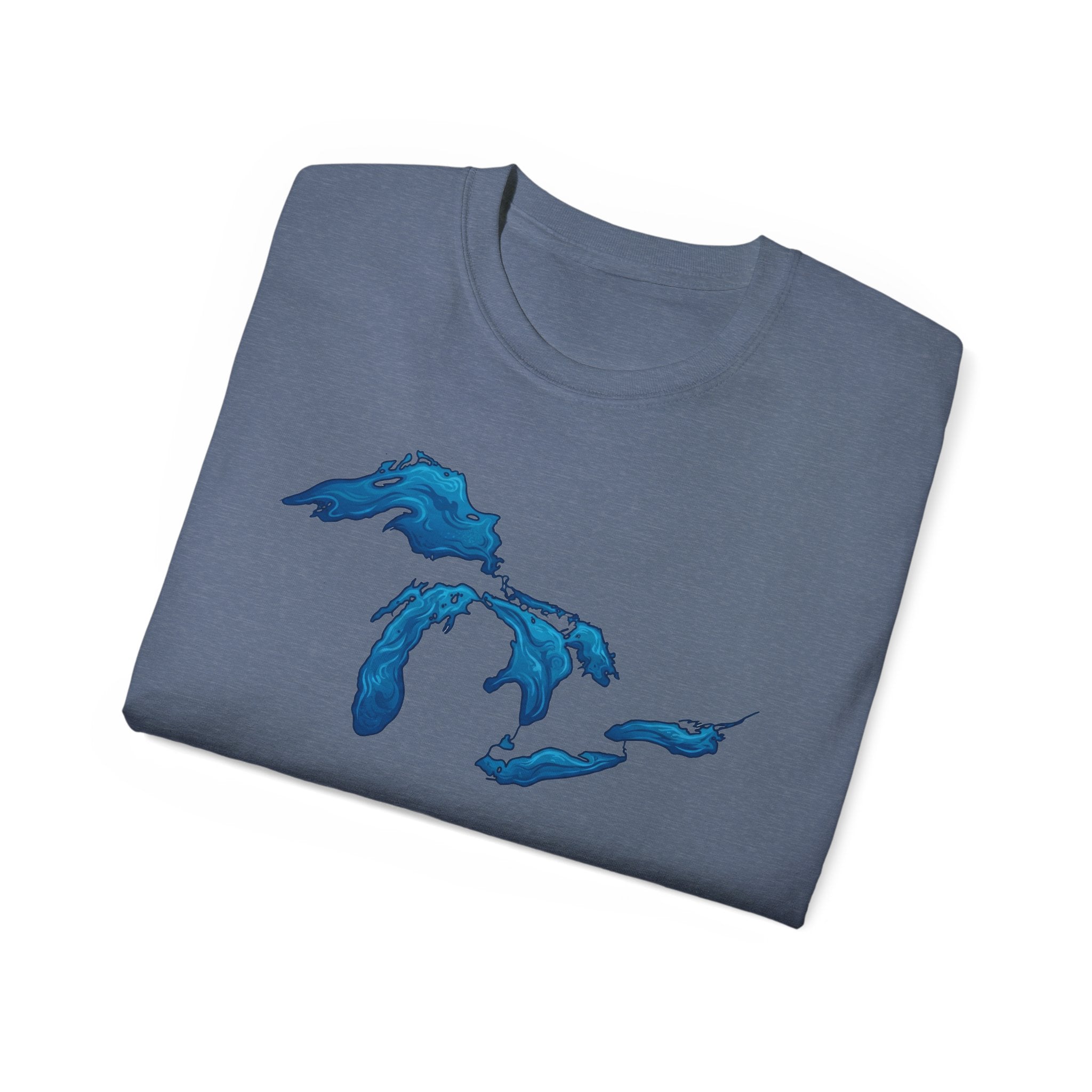 Great Lakes Map T-Shirt — Stylized Blue Lakes Tee