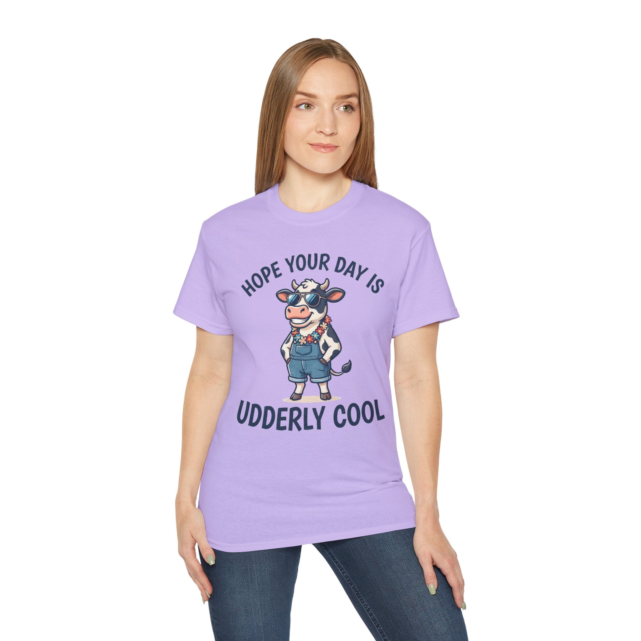 Udderly Cool Cow Graphic Tee — "Hope Your Day Is Udderly Cool" Funny Farm T-Shirt