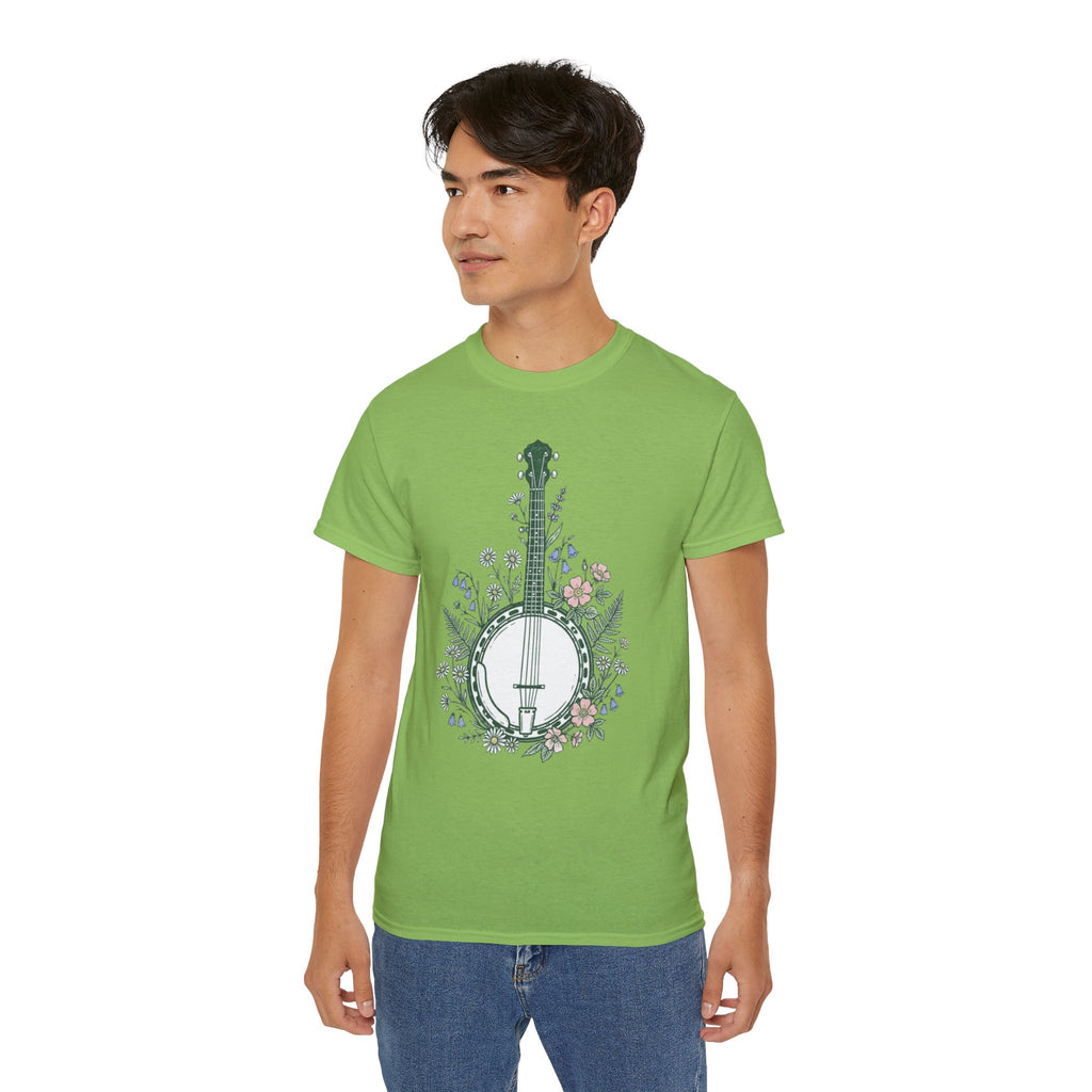 Floral Banjo Tee — Botanical Music Graphic T-Shirt