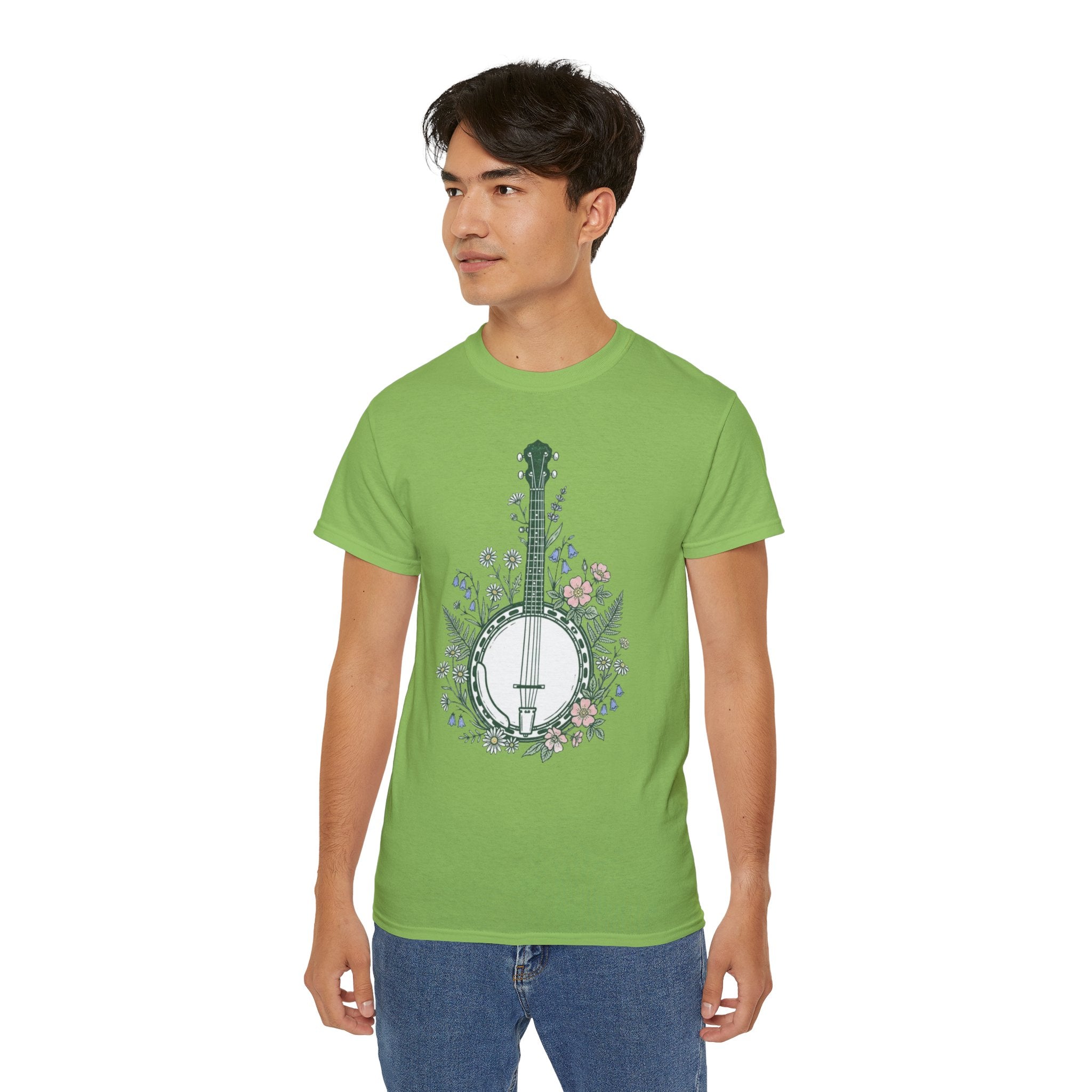Floral Banjo Tee — Botanical Music Graphic T-Shirt