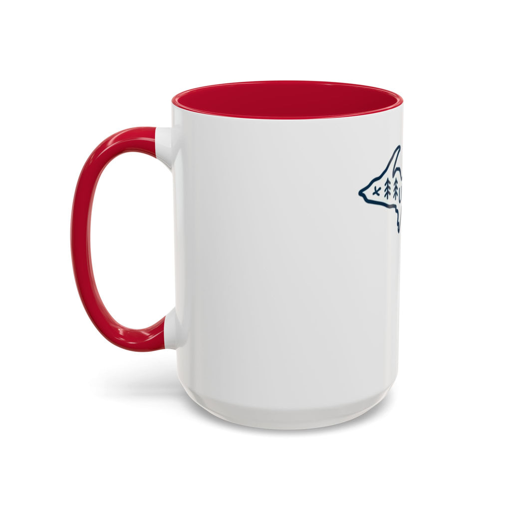 Michigan Outline Mug with UP & Outdoor Icons – Great Lakes State Coffee Cup (11oz/15oz)