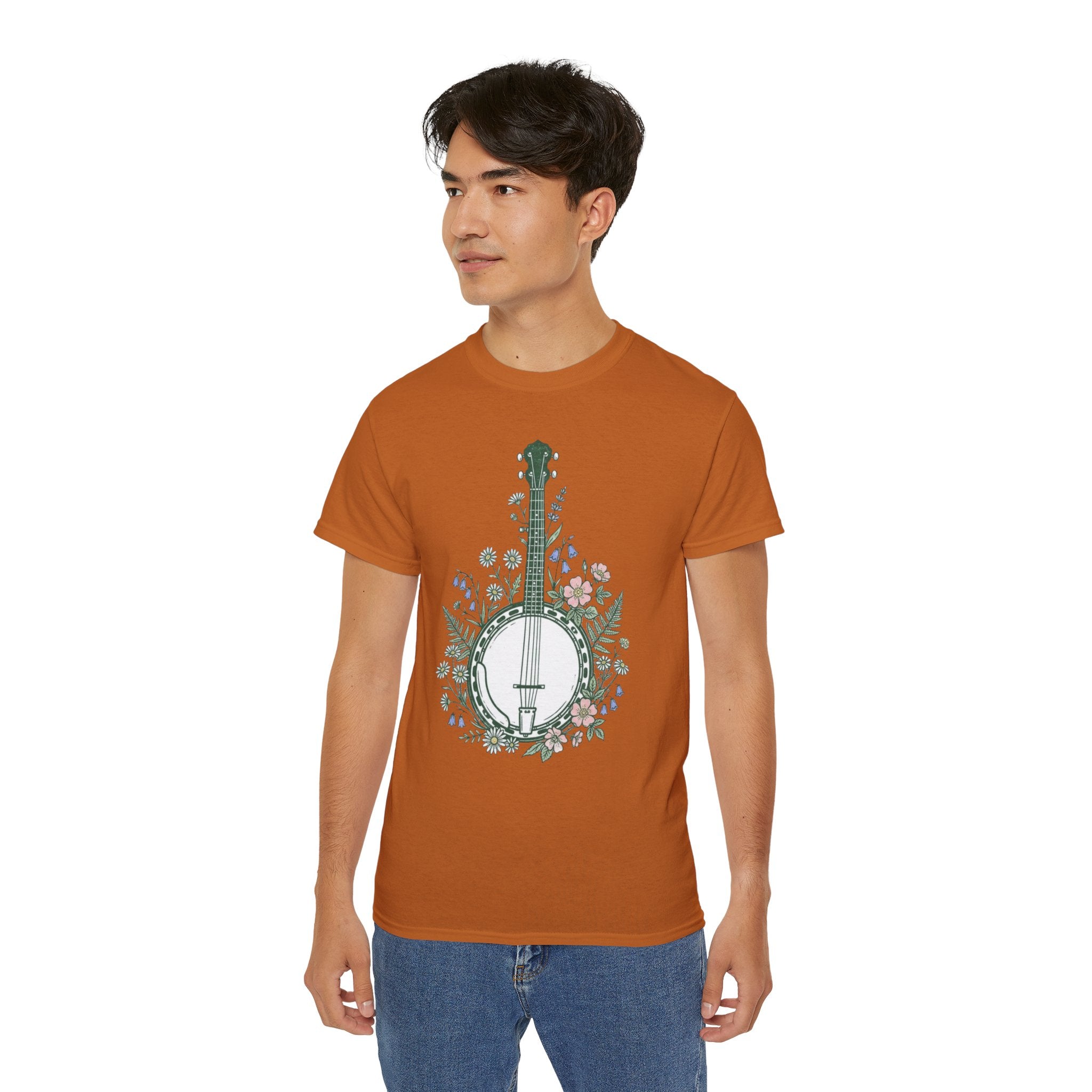Floral Banjo Tee — Botanical Music Graphic T-Shirt