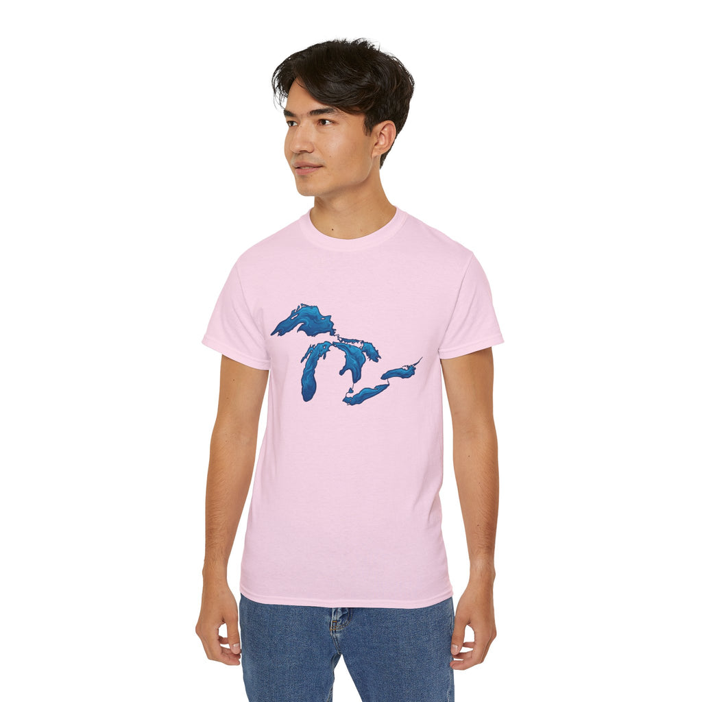 Great Lakes Map T-Shirt — Blue Michigan & Lakes Graphic Tee