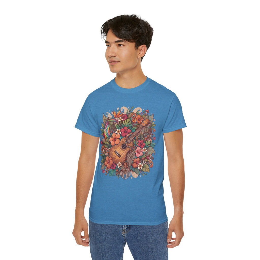Floral Ukulele T-Shirt — Tropical Guitar & Hibiscus Flower Tee