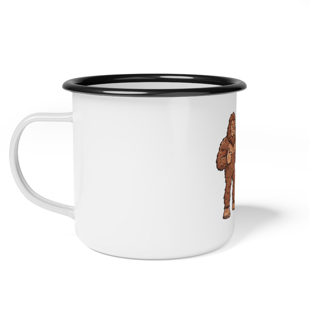 Michigan Bigfoot Approved Enamel Camp Cup – Rustic Outdoor Mug for Campers & Nature Lovers