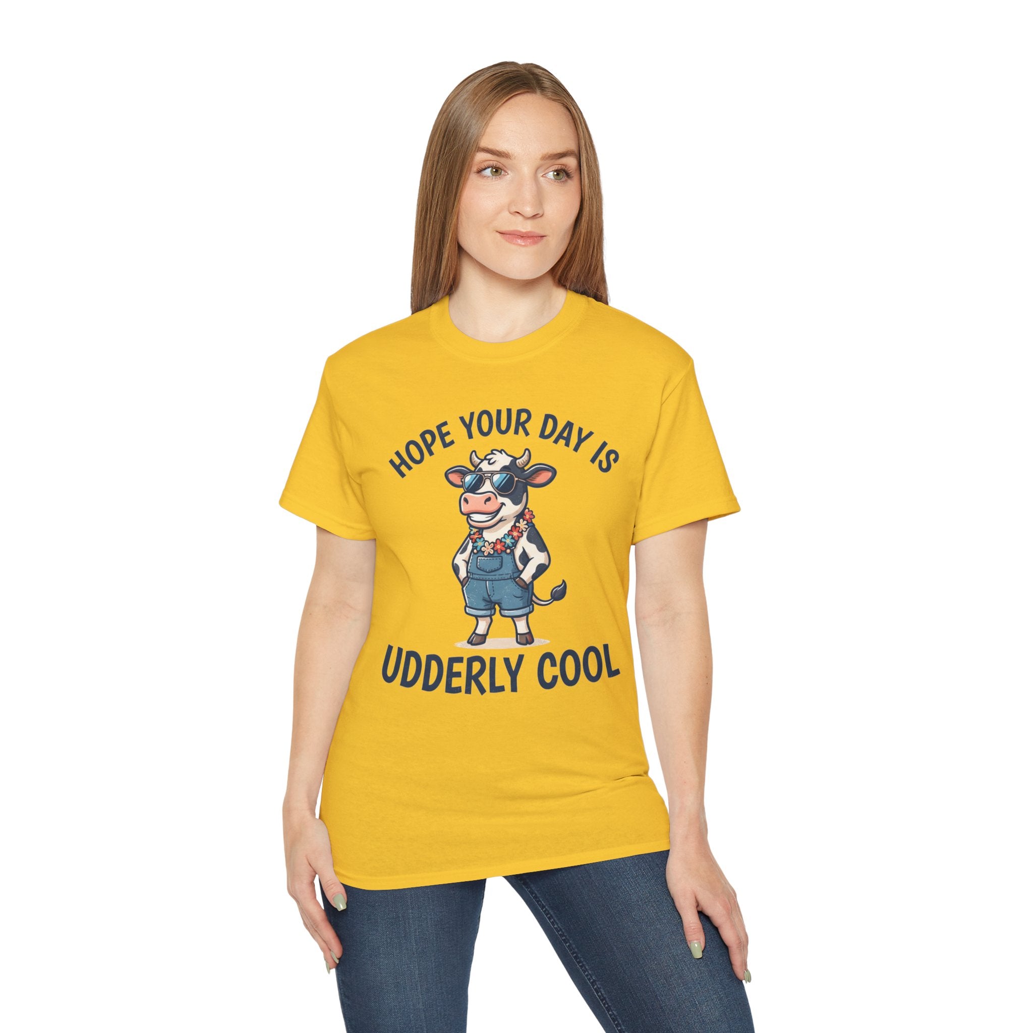 Udderly Cool Cow Graphic Tee — "Hope Your Day Is Udderly Cool" Funny Farm T-Shirt