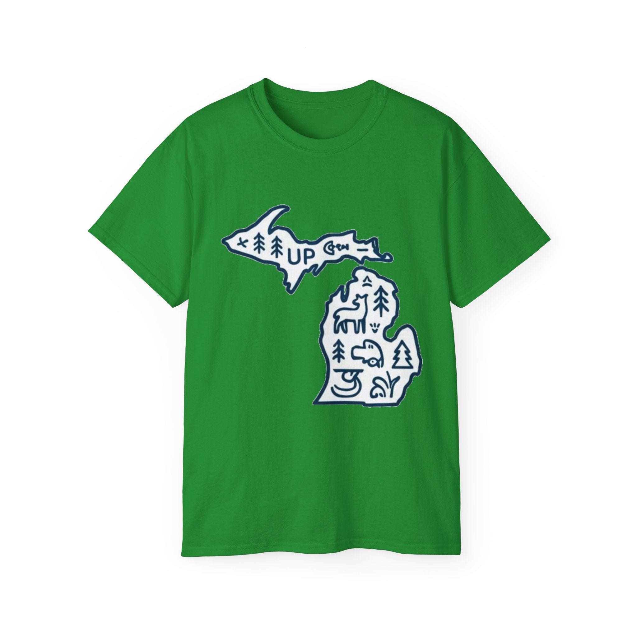 Michigan Outdoor Map T-Shirt — UP & Lower Peninsula Nature Design