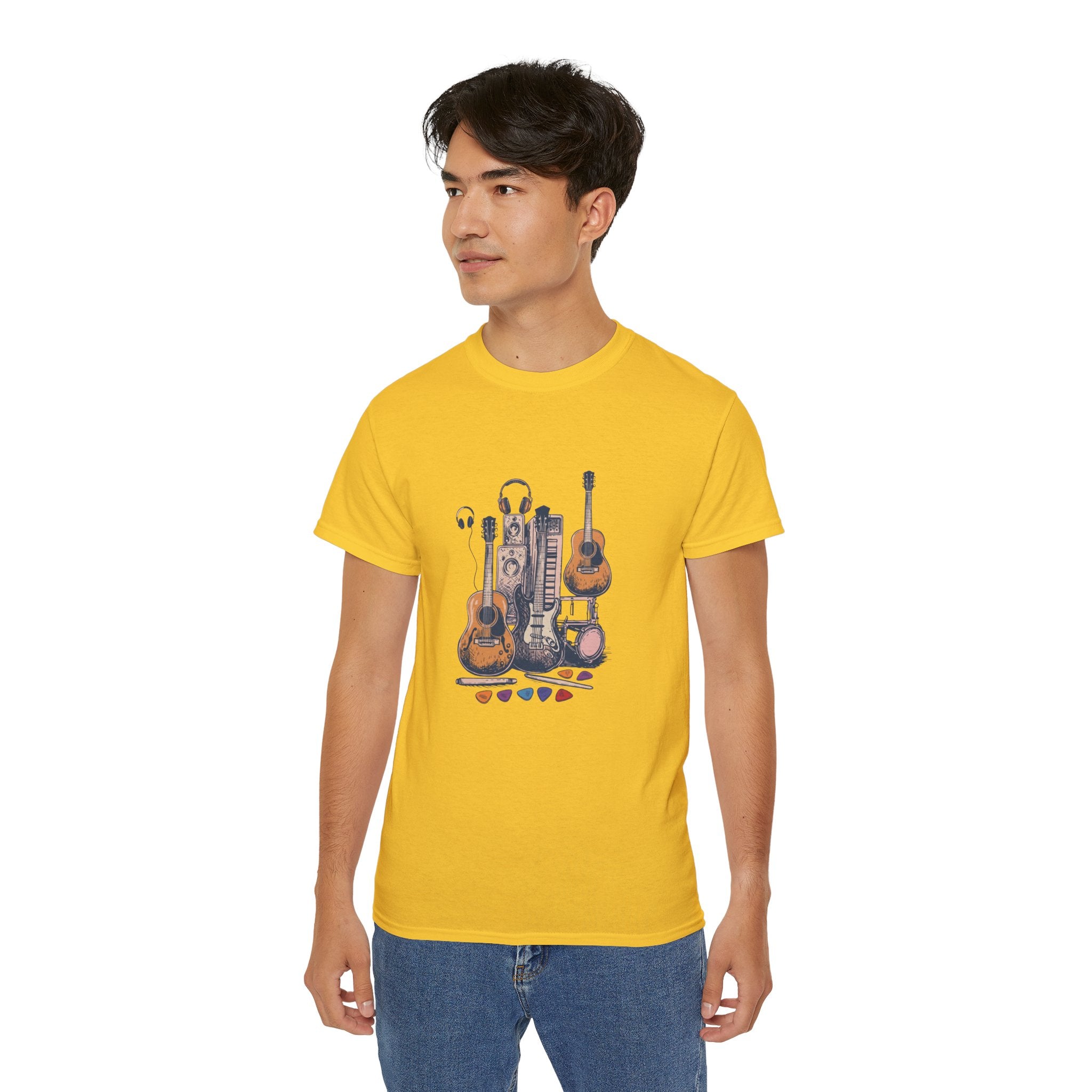 Acoustic Instrument Tee — Guitar, Ukulele & Headphones Graphic T-Shirt