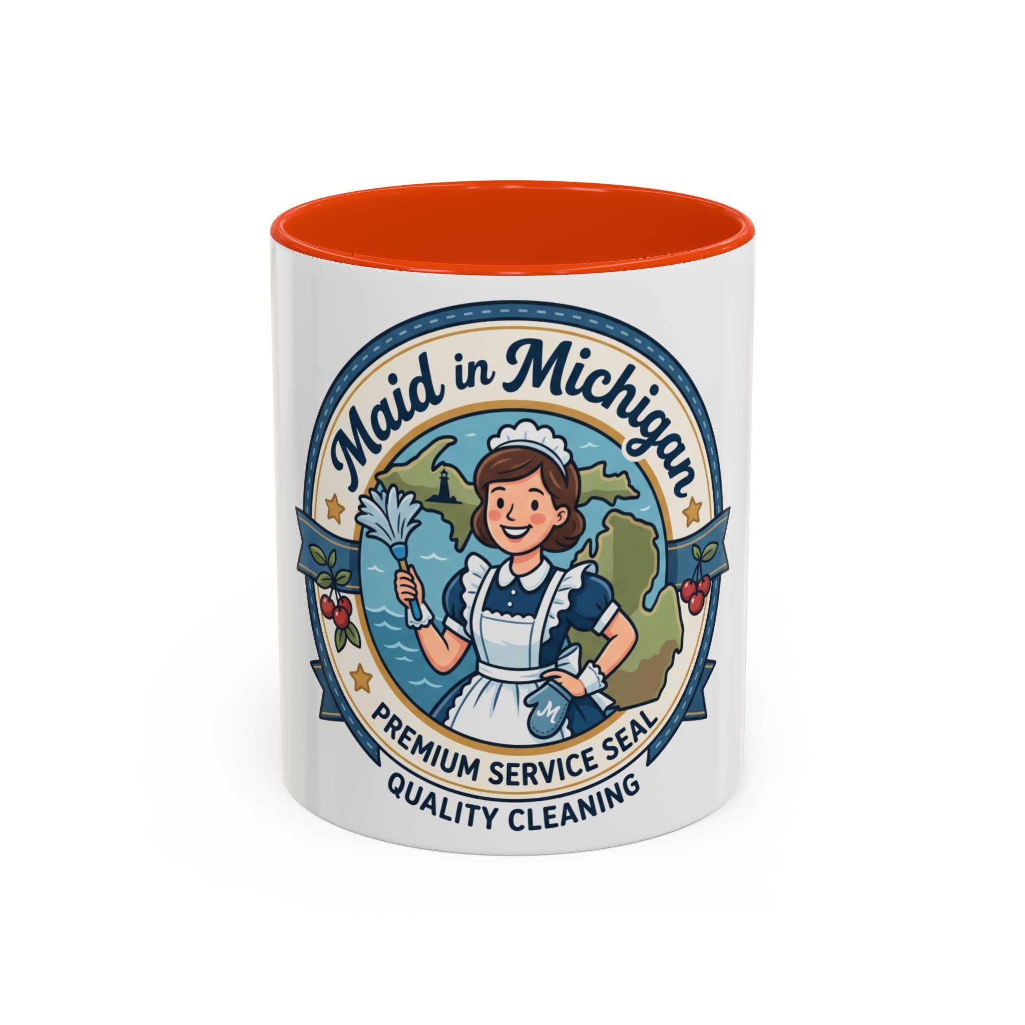 Maid in Michigan Coffee Mug — Retro Housekeeper Logo (11oz/15oz)