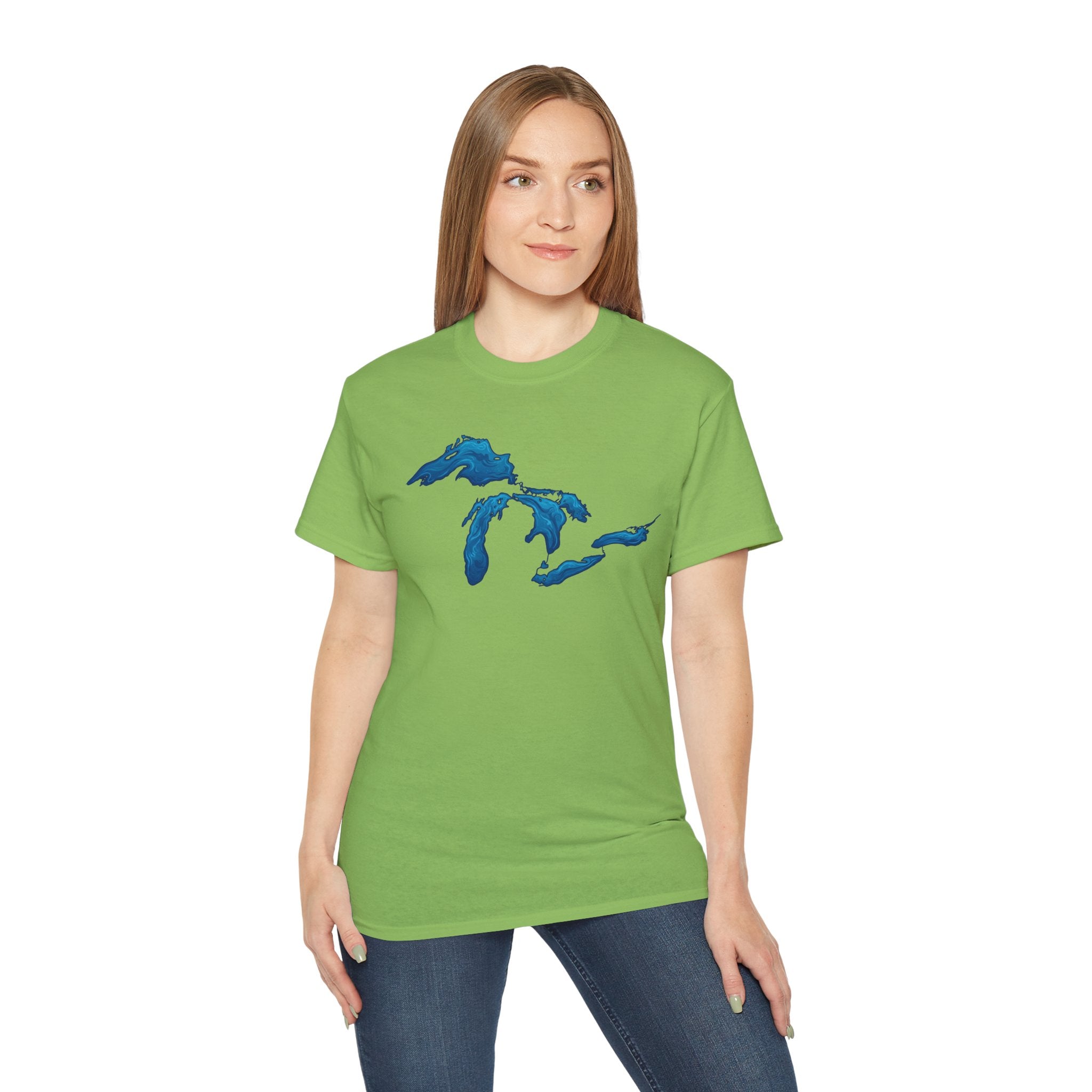 Great Lakes Map T-Shirt — Stylized Blue Lakes Tee