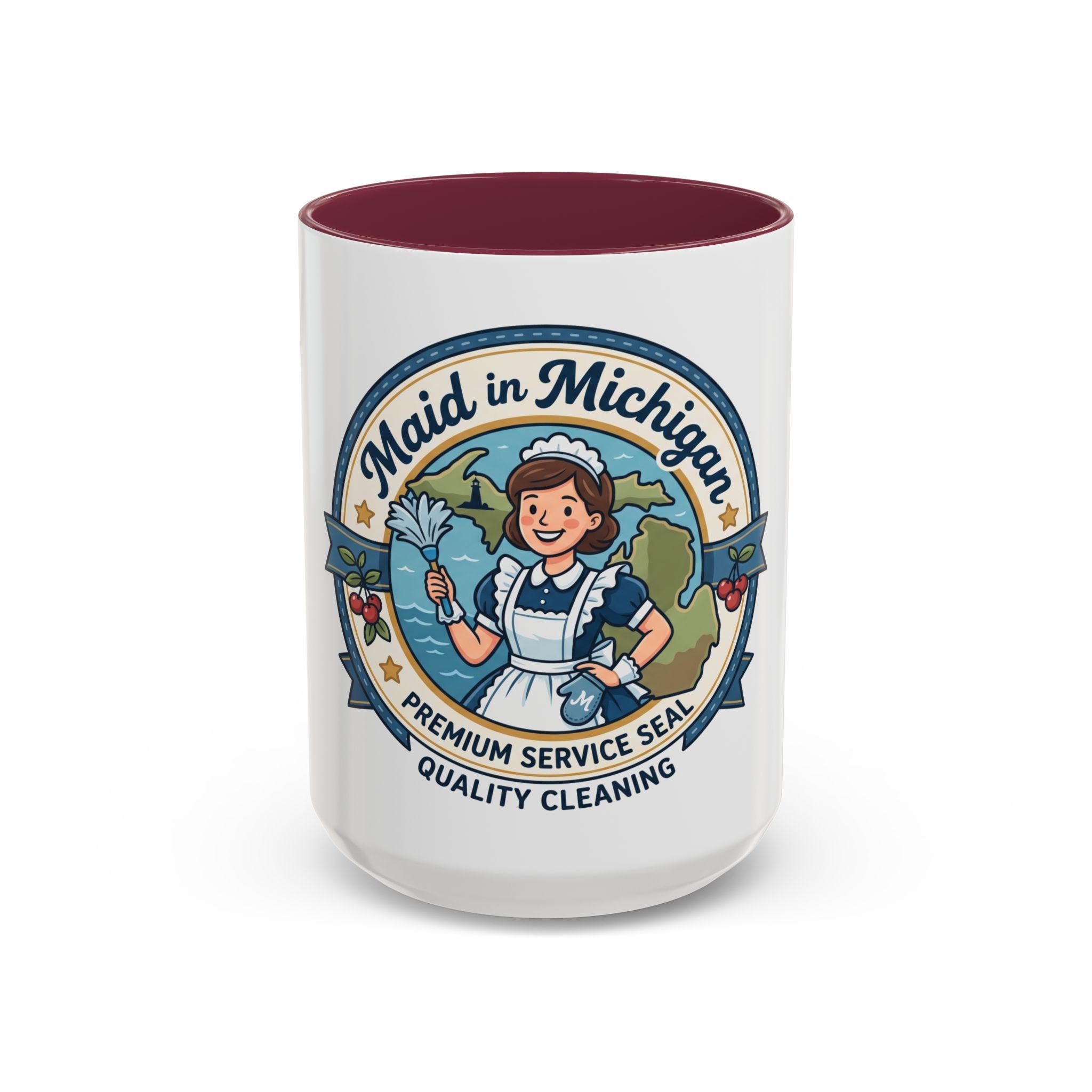 Maid in Michigan Coffee Mug — Retro Housekeeper Logo (11oz/15oz)