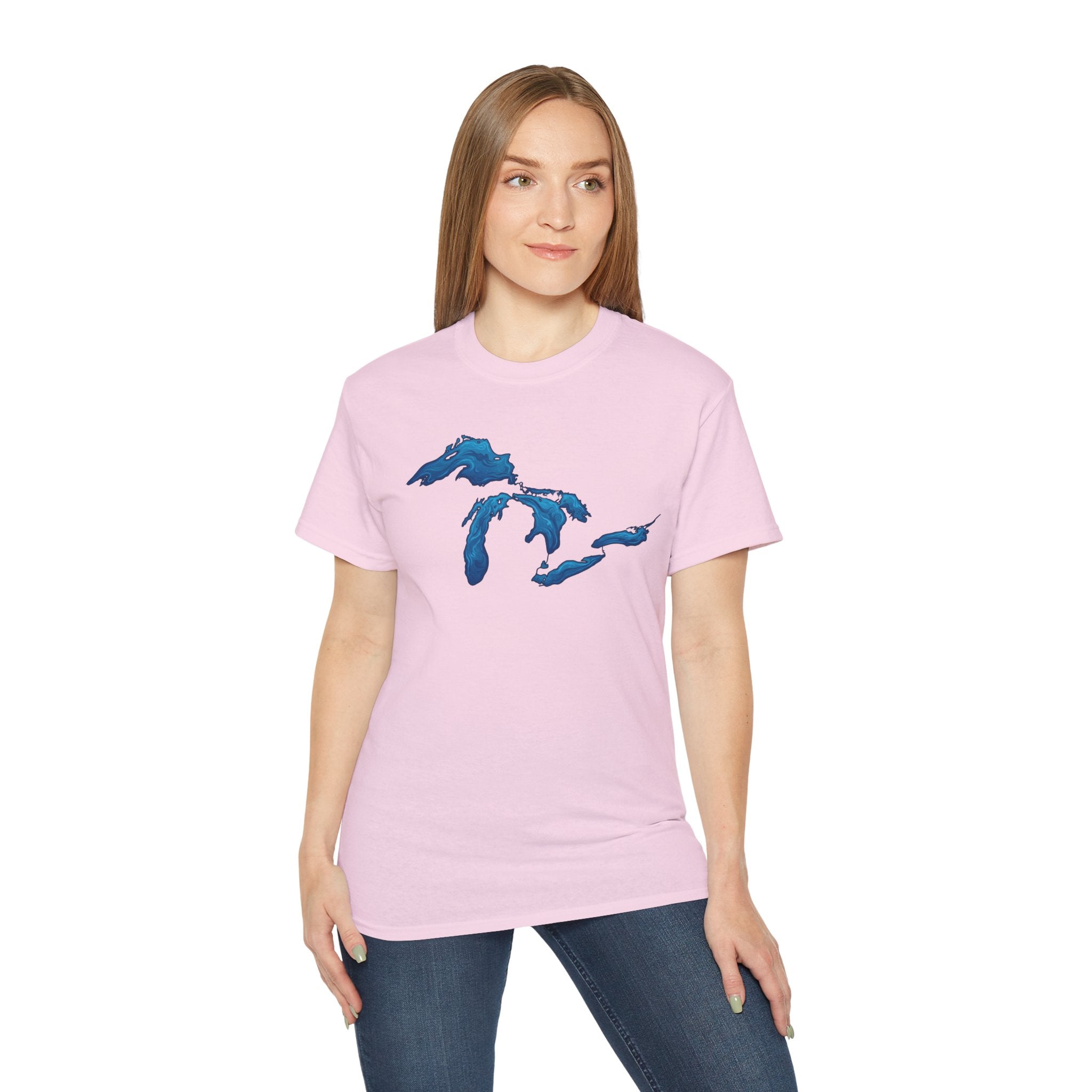 Great Lakes Map T-Shirt — Stylized Blue Lakes Tee