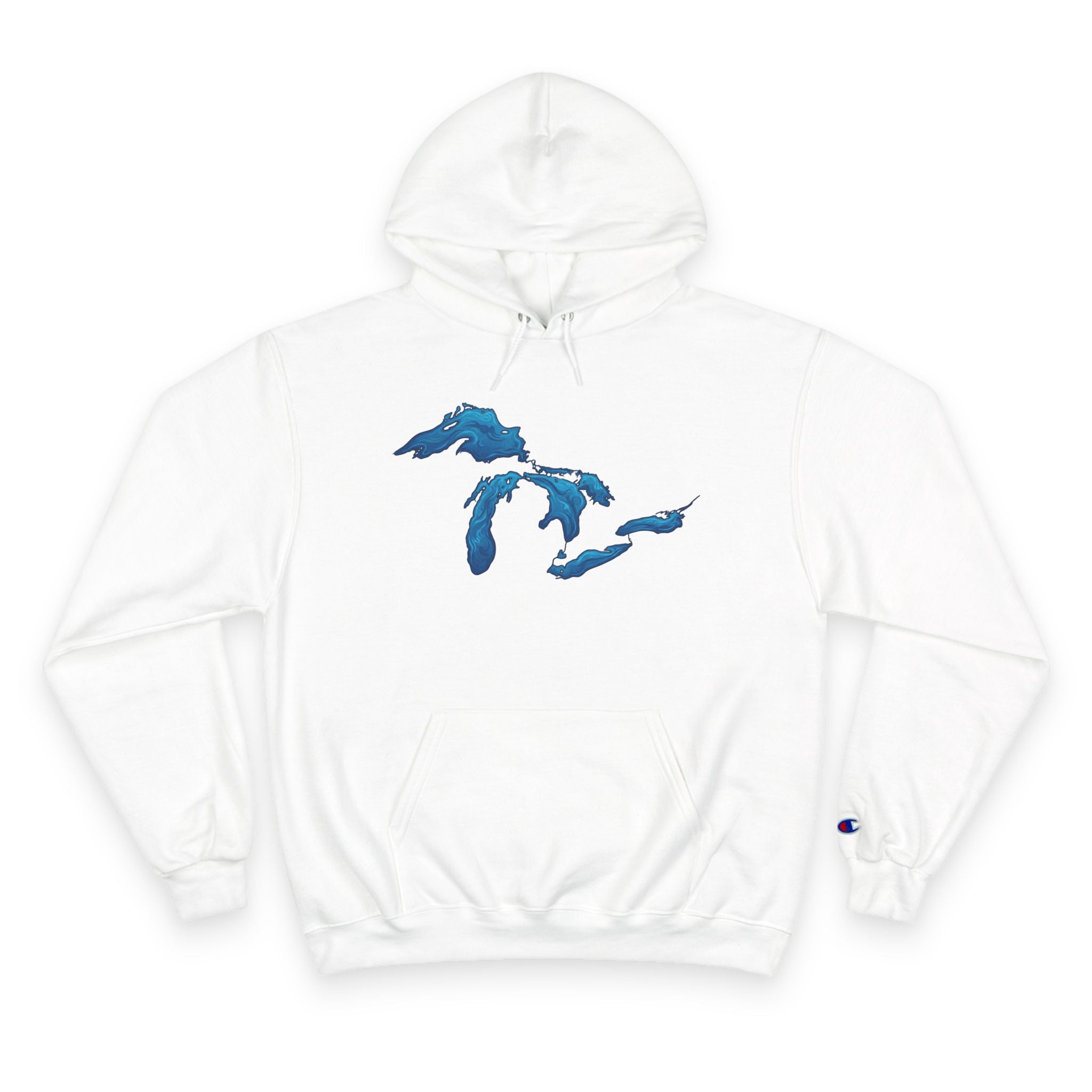 Great Lakes Map Hoodie — Blue Water Illustration on White