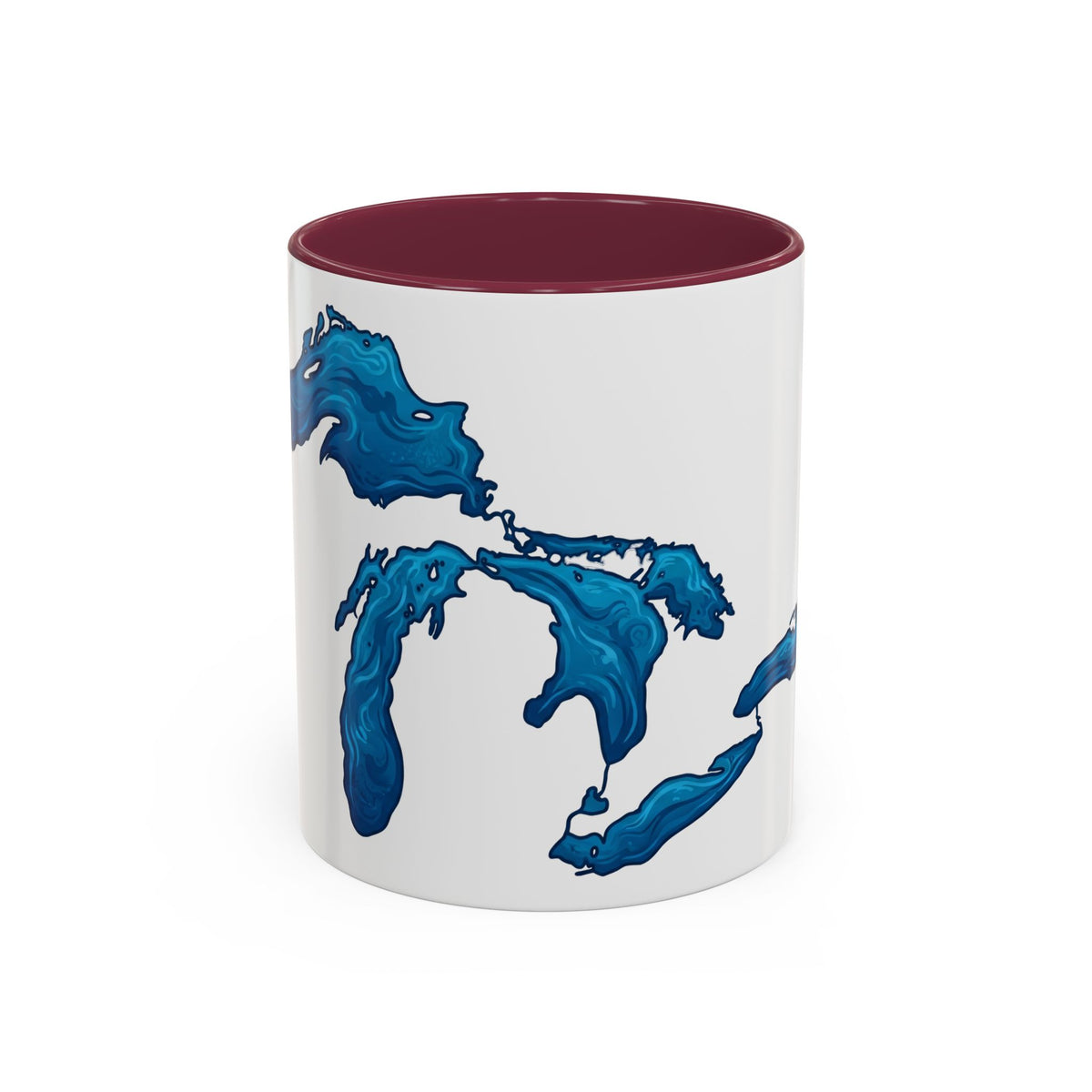 Great Lakes Blue Map Mug — Artistic Lake Michigan & Superior Coffee Cup (11oz/15oz)