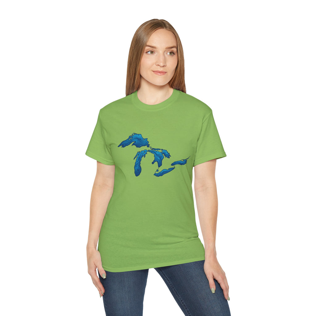 Great Lakes Map T-Shirt — Blue Michigan & Lakes Graphic Tee