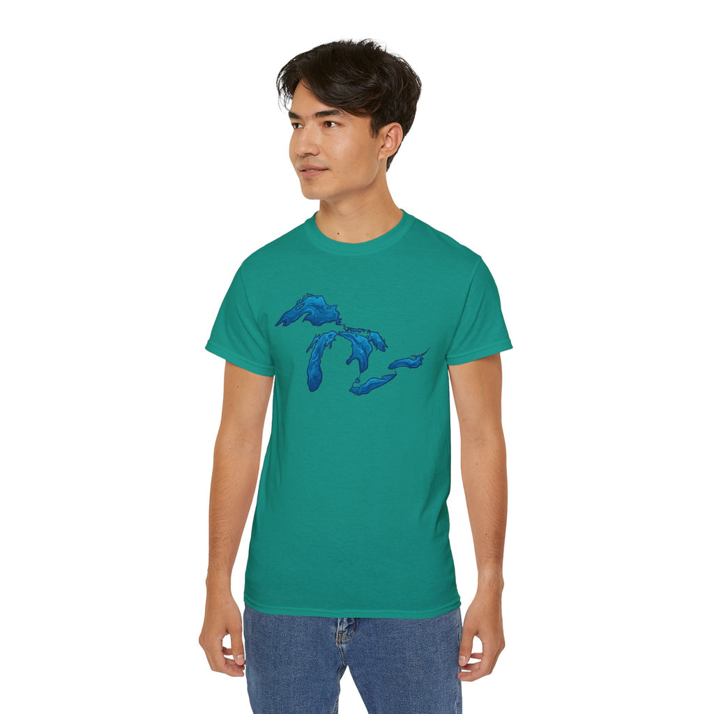 Great Lakes Map T-Shirt — Stylized Blue Lakes Tee