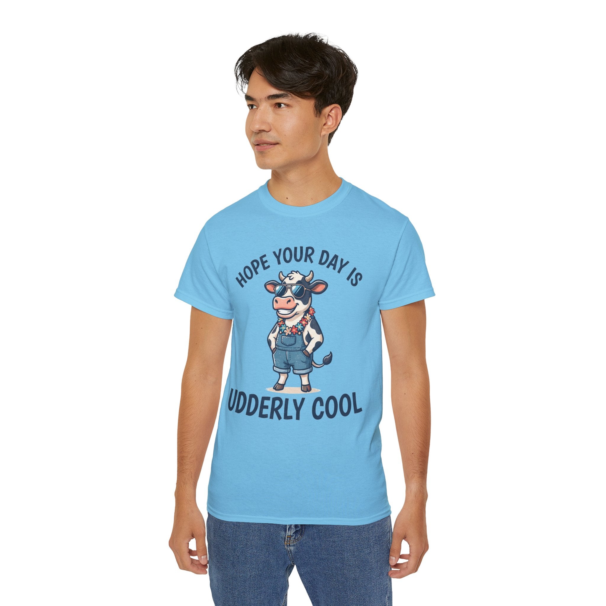 Udderly Cool Cow Graphic Tee — "Hope Your Day Is Udderly Cool" Funny Farm T-Shirt