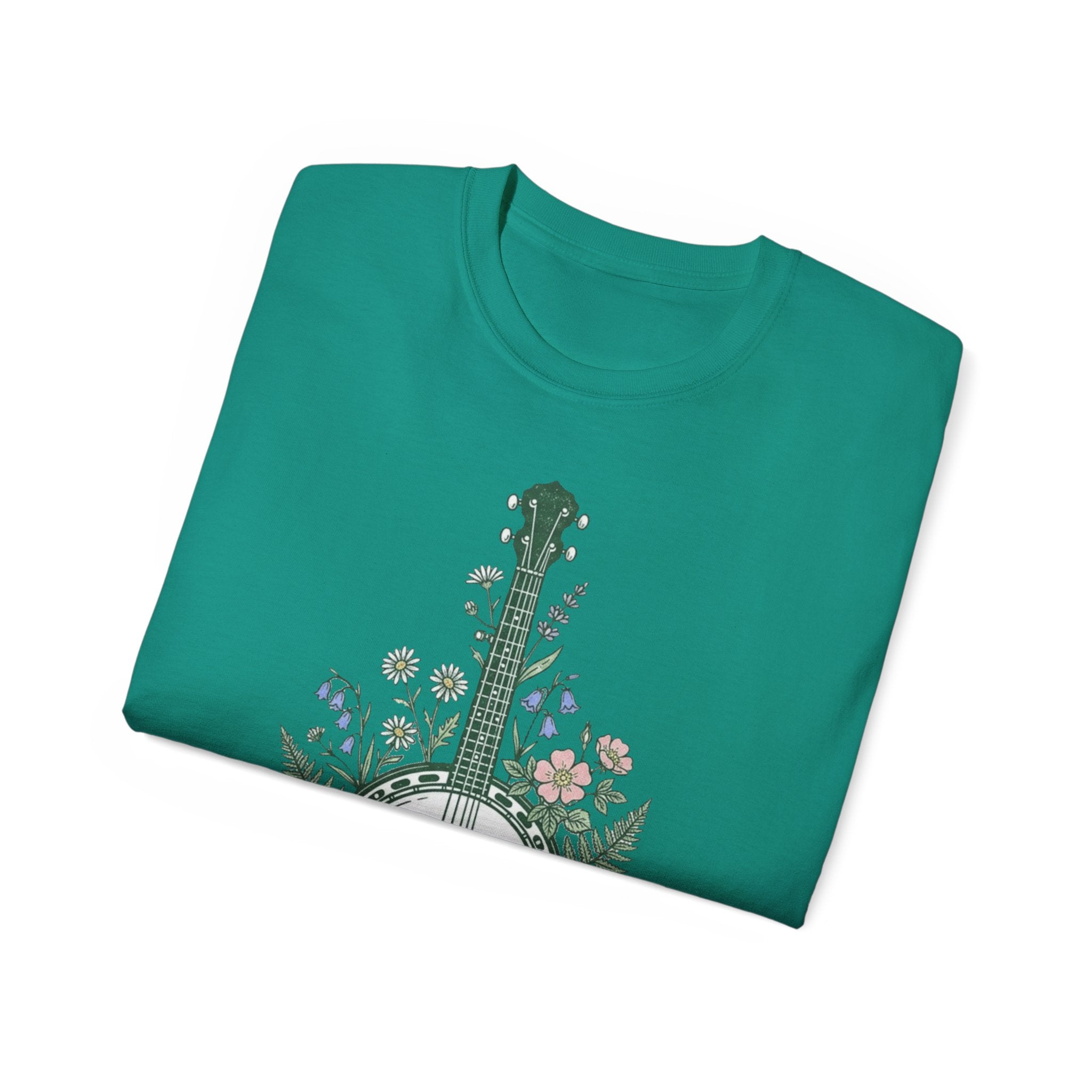 Floral Banjo Tee — Botanical Music Graphic T-Shirt
