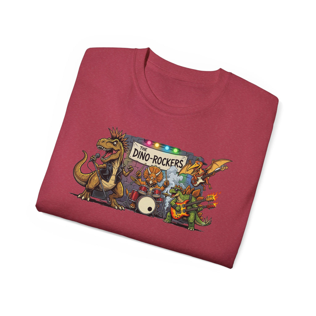 Dino Rockers T-Shirt – Retro Dinosaur Band Graphic Tee