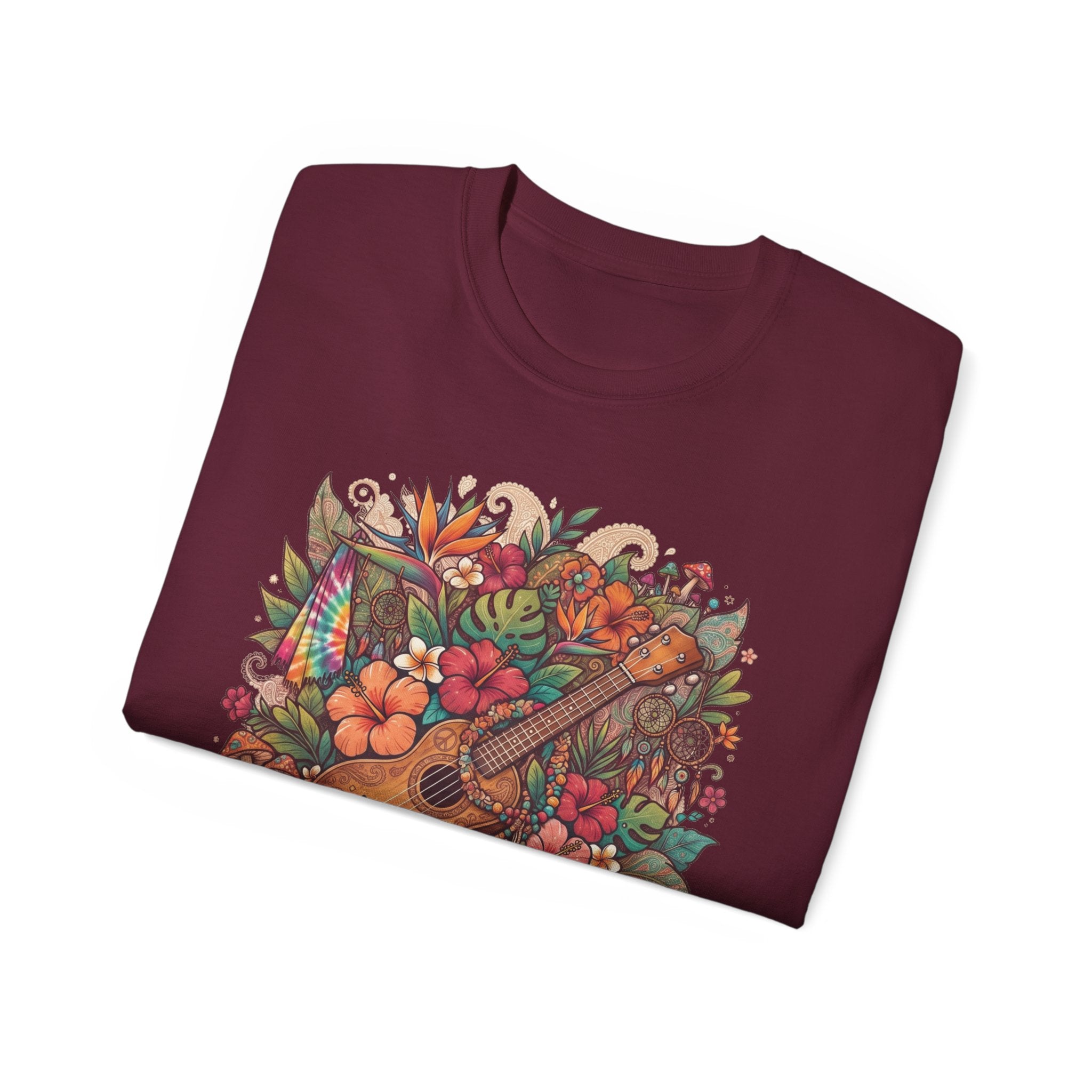 Floral Ukulele T-Shirt — Tropical Guitar & Hibiscus Flower Tee