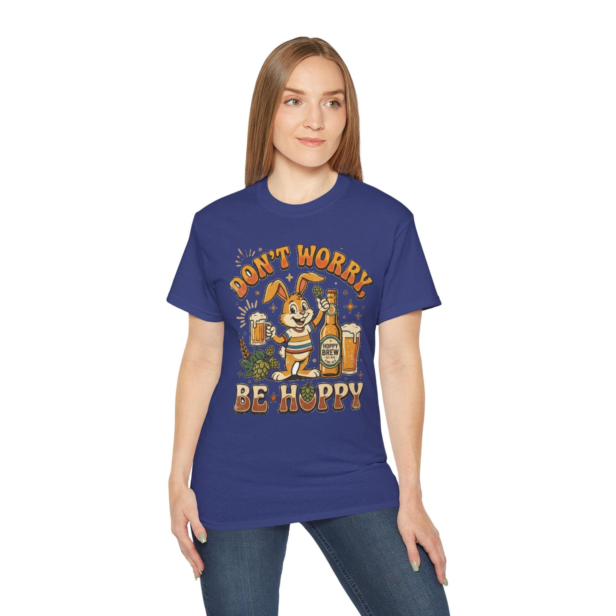 Be Hoppy Beer Bunny T-Shirt — Don’t Worry Be Hoppy Easter Brewery Tee