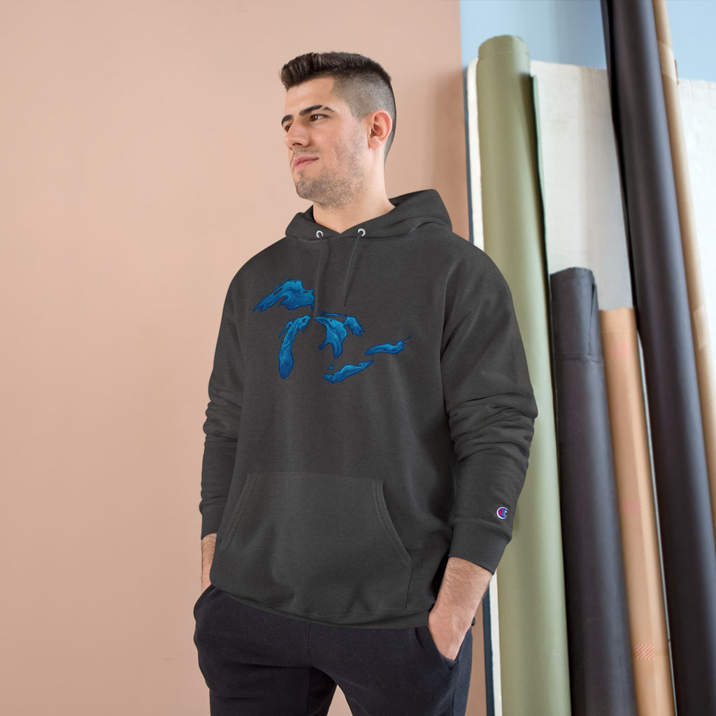 Great Lakes Map Hoodie — Blue Water Illustration on White