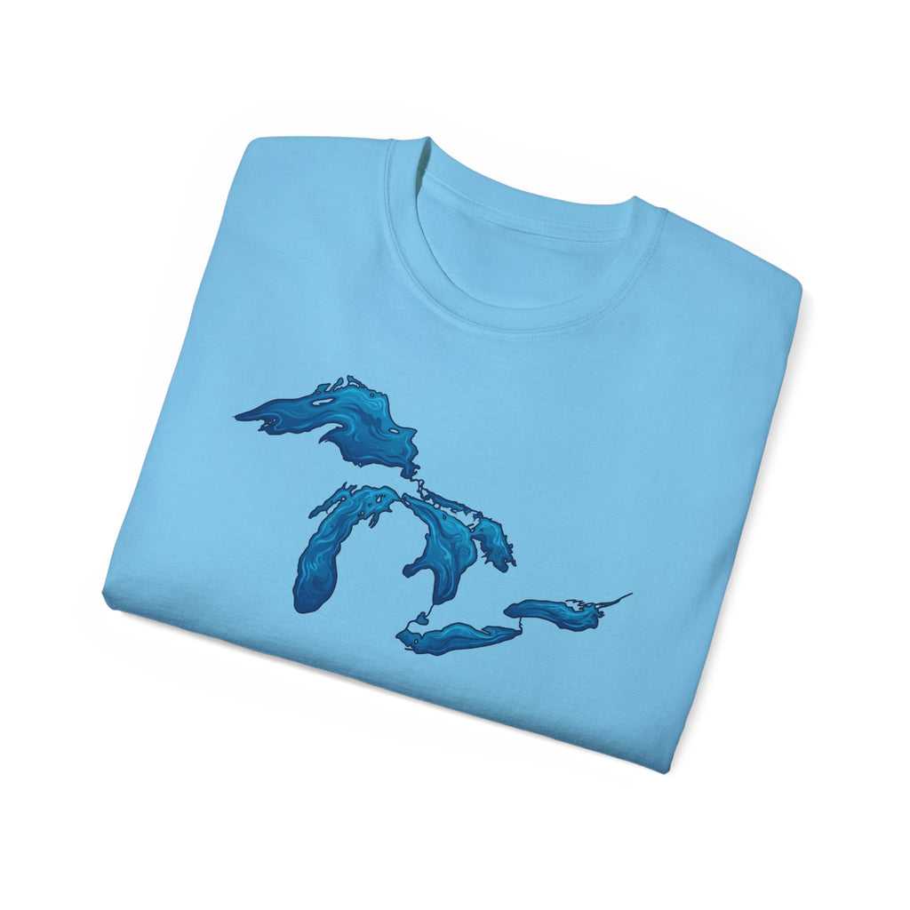 Great Lakes Map T-Shirt — Stylized Blue Lakes Tee